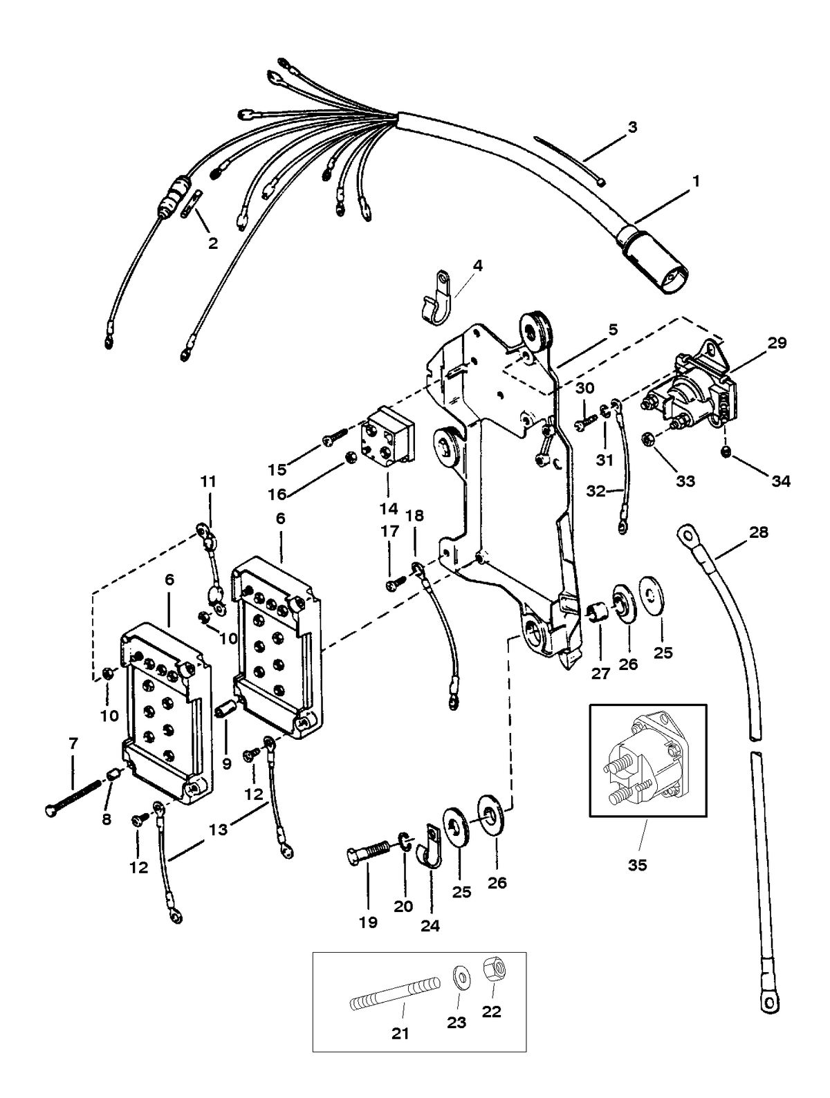 RACE OUTBOARD 2.5L (EFI) 2.5L (EFI-OFFSHORE) WIRING HARNESS, STARTER SOLENOID & RECTIFIER