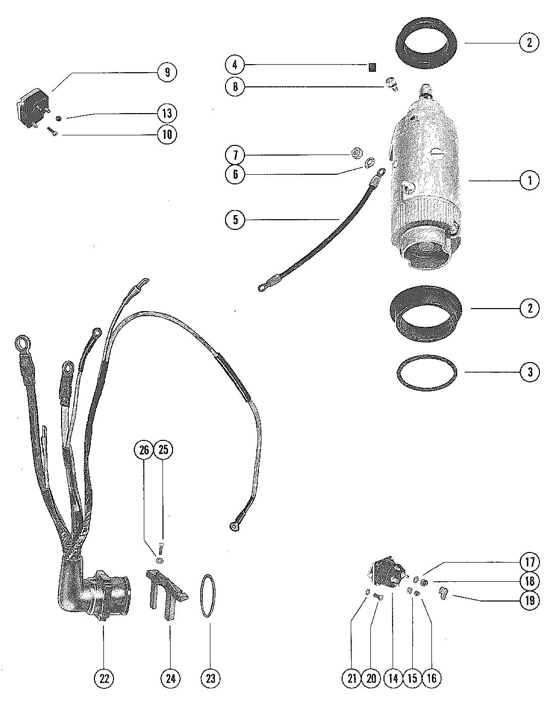 MERCURY MERC 80 STARTER MOTOR AND WIRING HARNESS