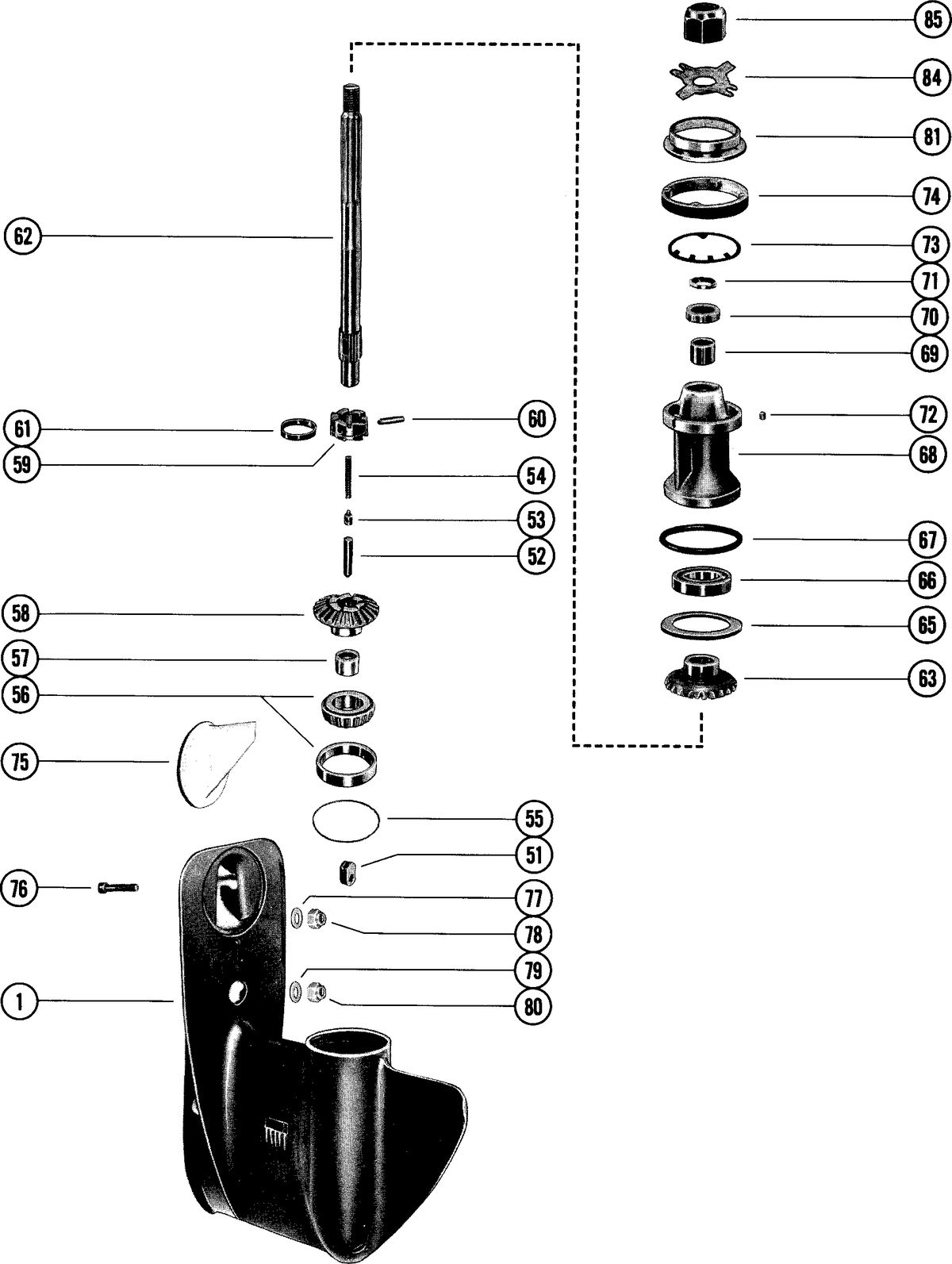 MERCURY MERC 50 GEAR HOUSING ASSEMBLY, COMPLETE (SERIAL GROUP NO. 7)(PAGE 2)