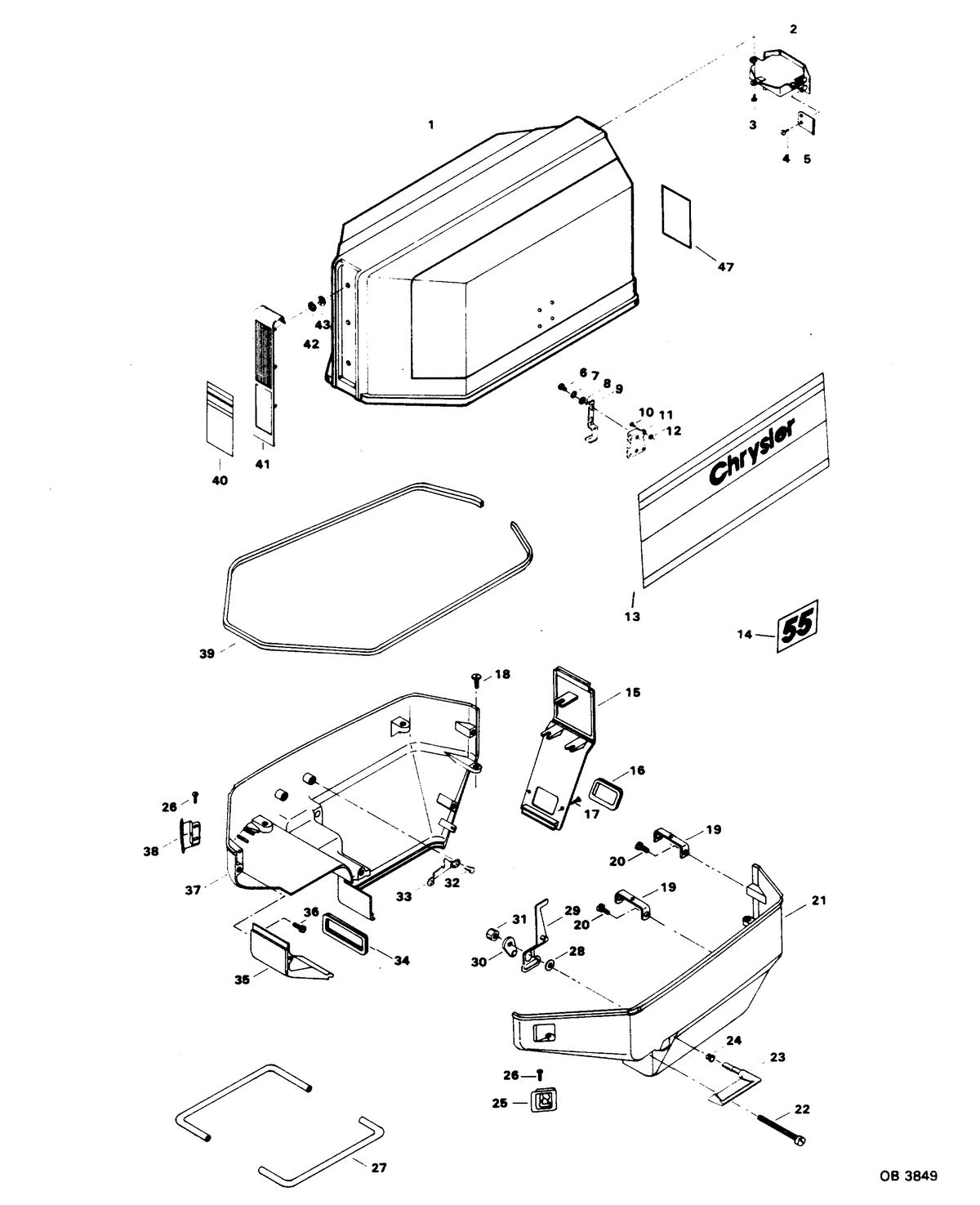 CHRYSLER 55 H.P. ENGINE COVER AND SUPPORT PLATE