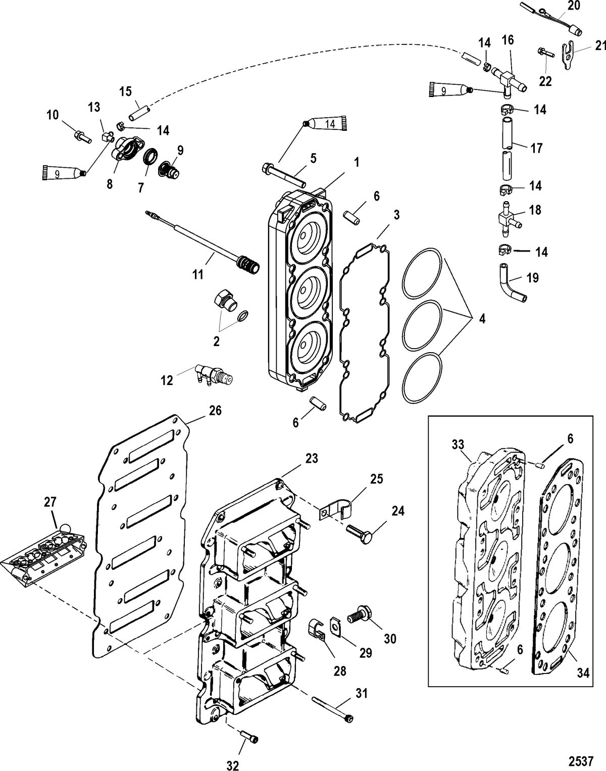 MERCURY/MARINER 135/140/150/200/XR6/MAGNUM III/140JET (2.5L)(CARB) Reed Block and Cylinder Head