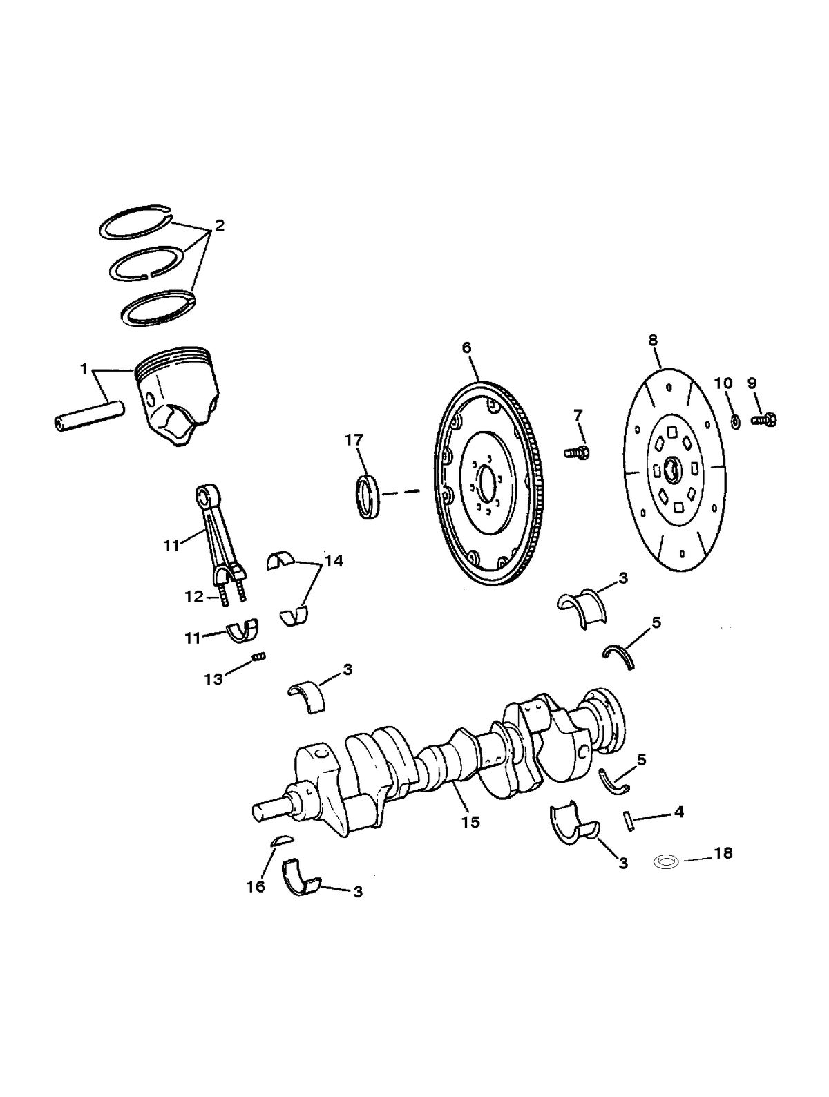 MERCRUISER 600SC GEN IV & V ENGINE CRANKSHAFT AND PISTONS AND CONNECTING RODS