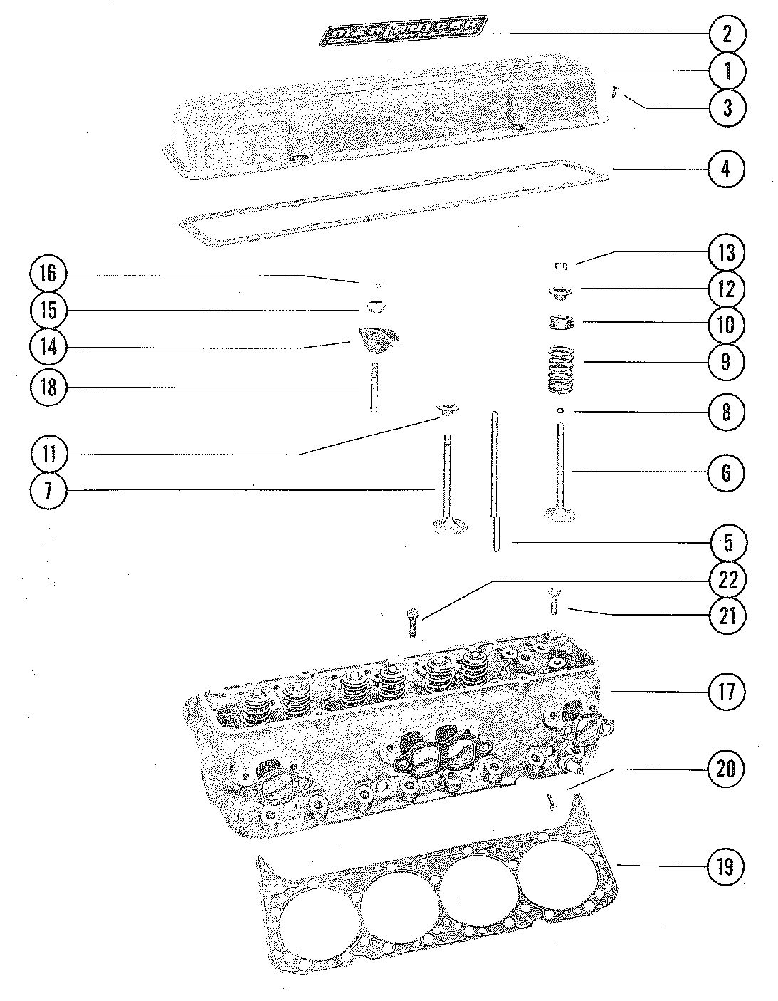 MERCRUISER 190 ENGINE CYLINDER HEAD AND ROCKER VALVE COVER
