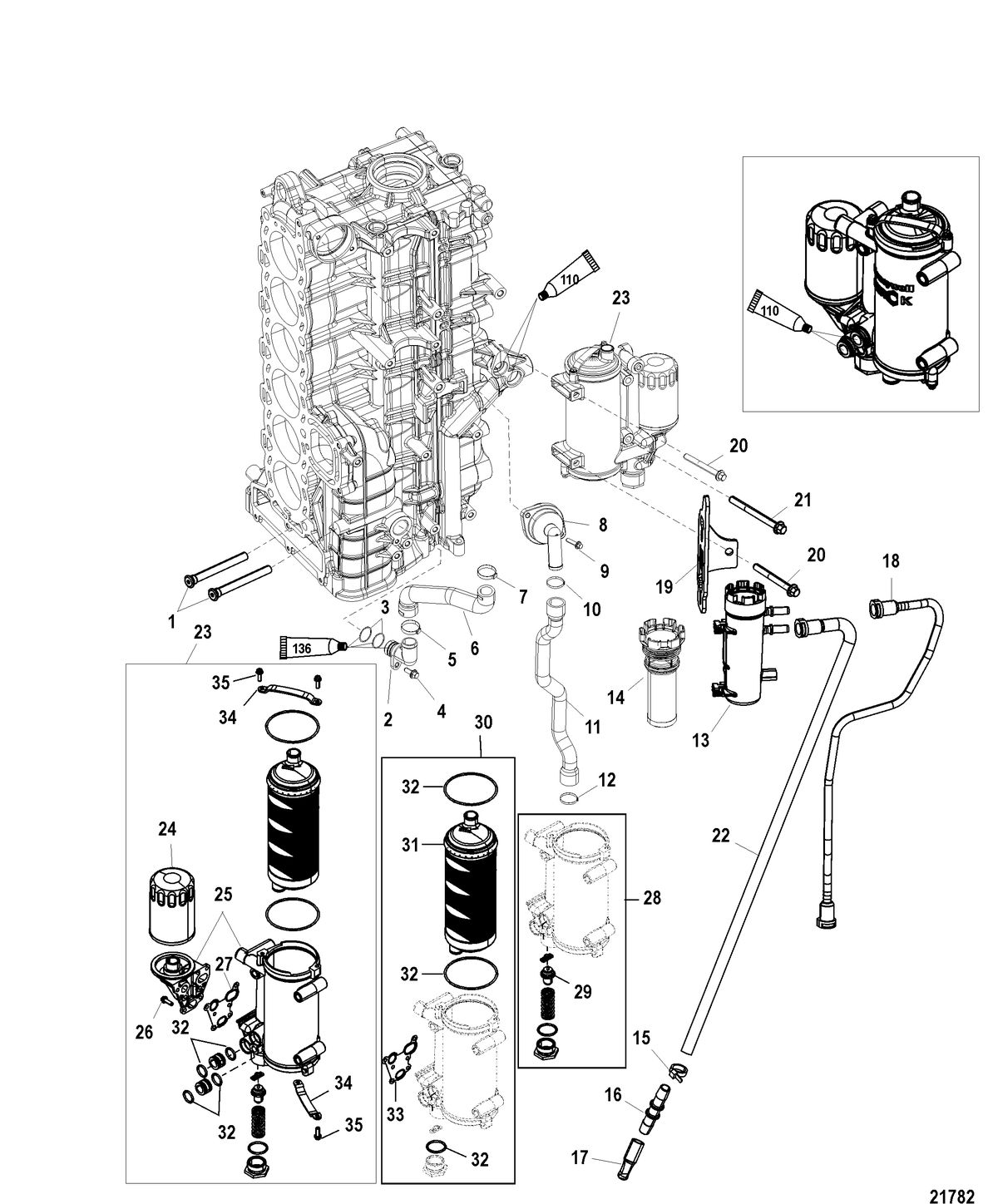 MERCURY/MARINER 200/225/250/275 4-STROKE VERADO Starboard Cylinder Block/Oil Cooler