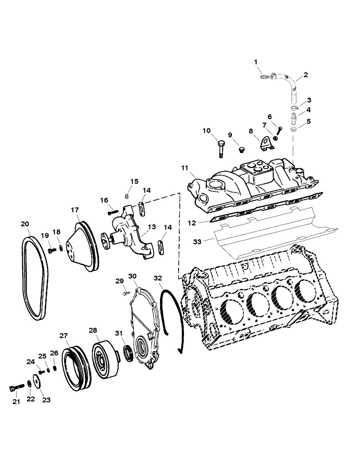 MERCRUISER 500 CARB (502CID) 8.2L ENGINE (GEN VI) INTAKE MANIFOLD AND FRONT COVER