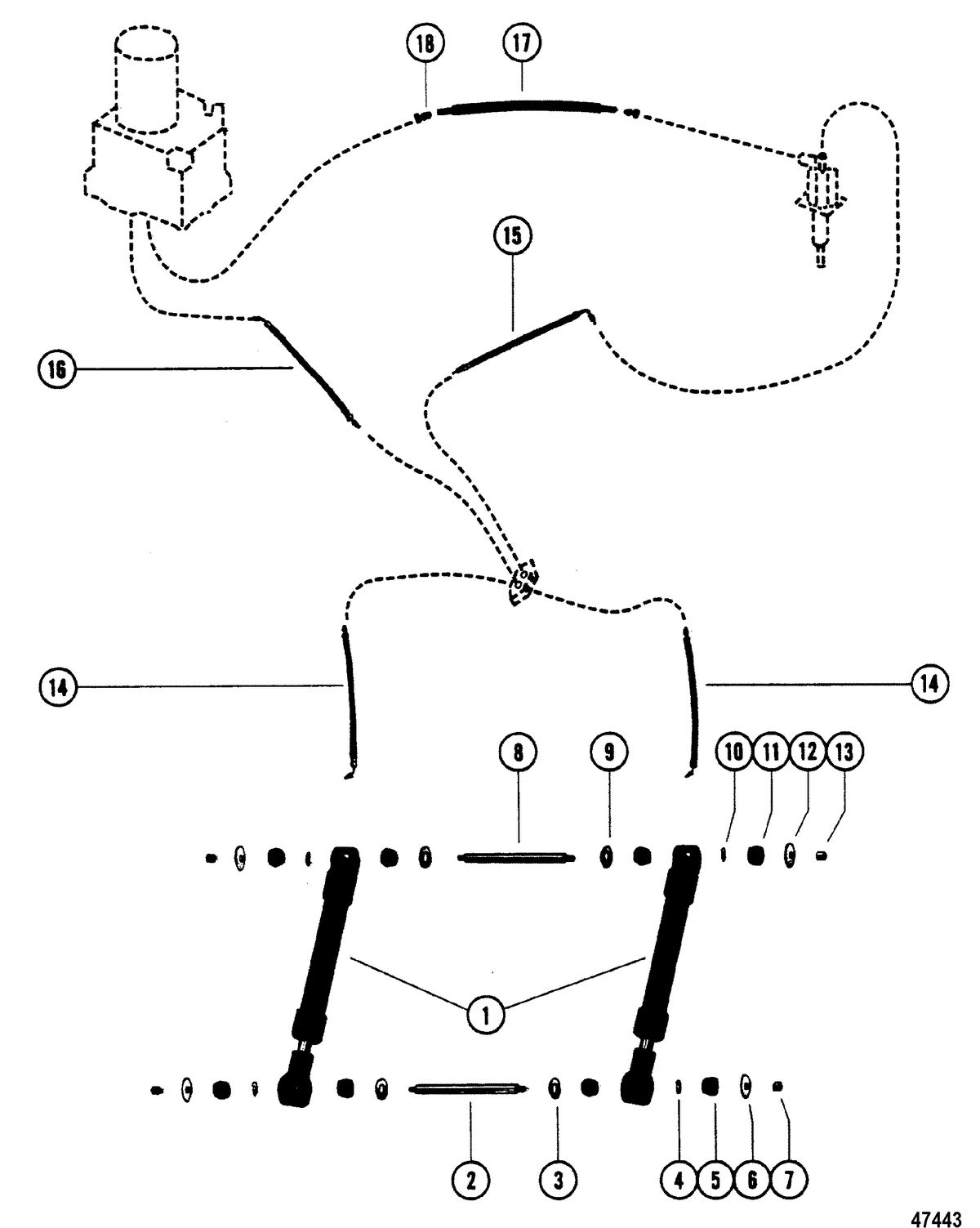 MERCRUISER TR (200 RATIO) TRS (1.50 RATIO) STERN DRIVE TRIM CYLINDER AND HOSES(INTERNAL LINES)