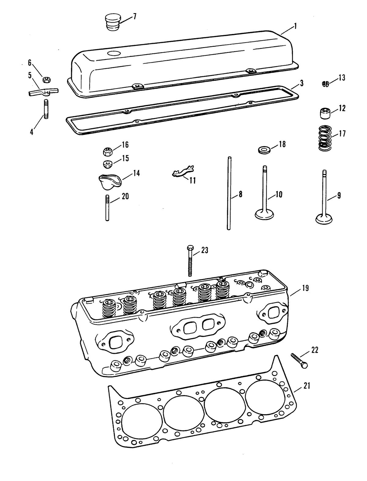 MERCRUISER 502 MAGNUM BRAVO ENGINE CYLINDER HEAD AND ROCKER COVER