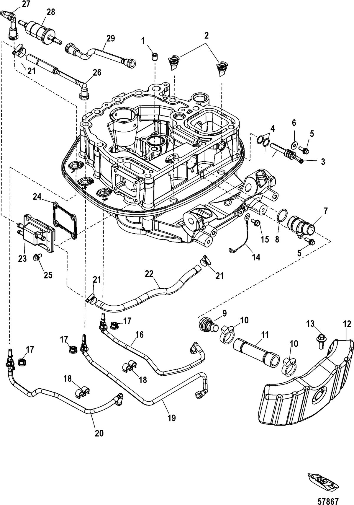 MERCURY/MARINER 200/225/250/275/300 VERADO (4-STROKE)(6 CYLINDER) Adaptor Plate Hose Routings