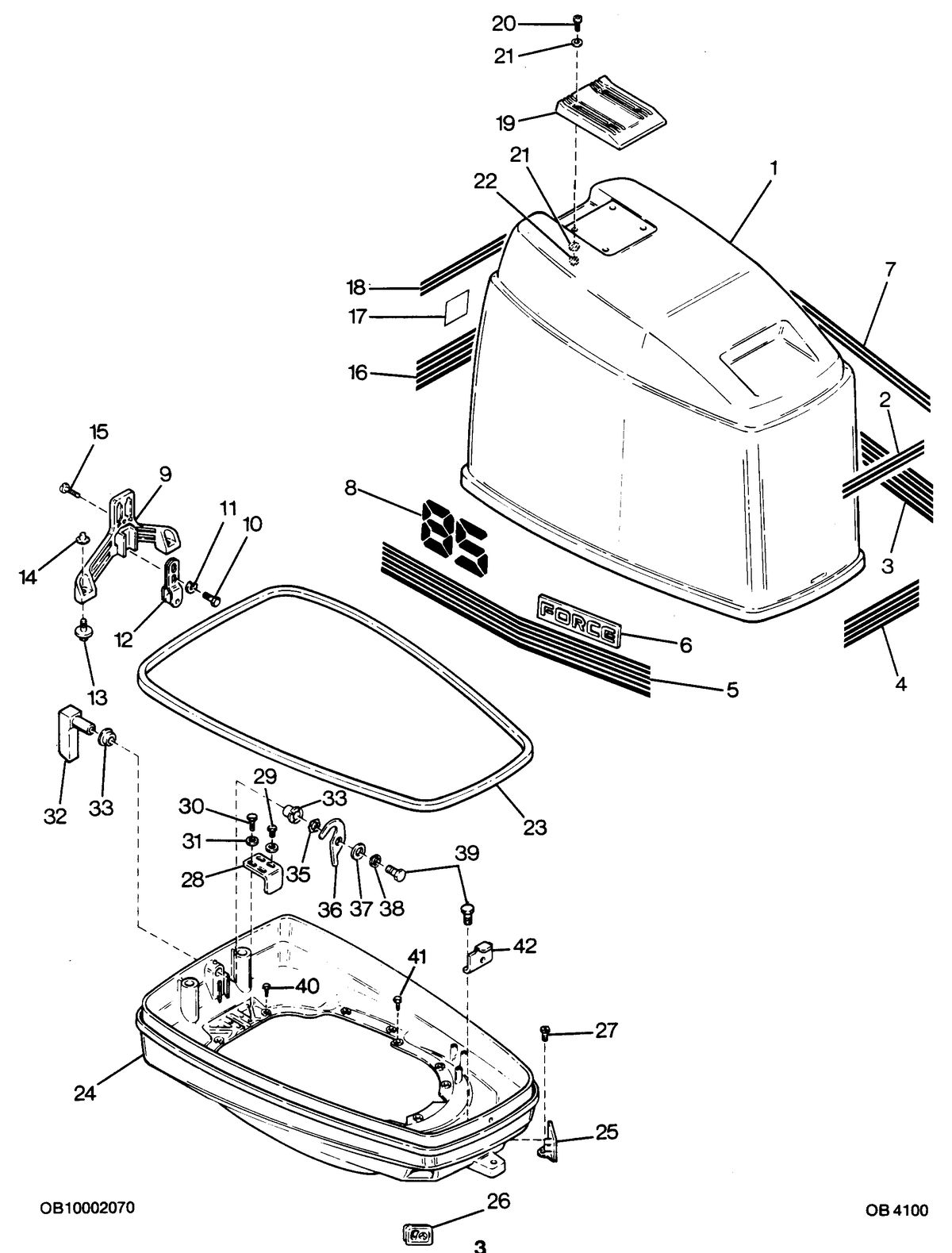 FORCE FORCE 1987 85 H.P. ENGINE COVER AND SUPPORT PLATE
