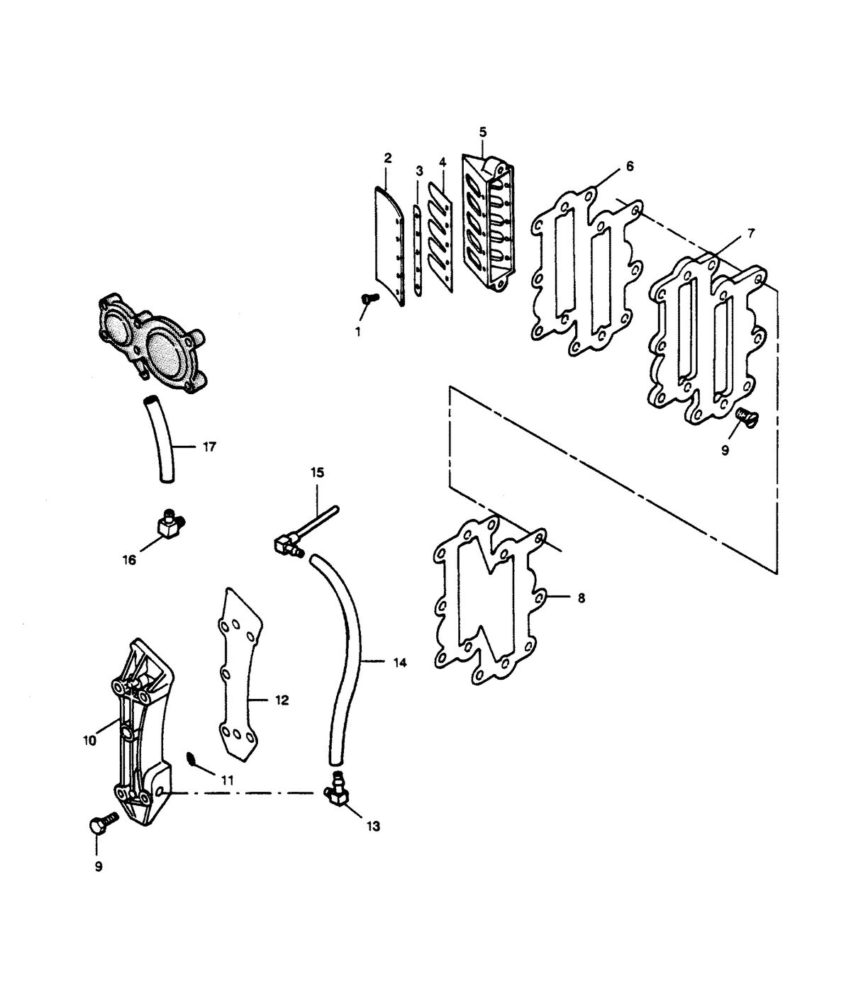 FORCE FORCE 1989 125 H.P. "B" MODELS-L-DRIVE REED PLATE AND RECIRCULATION SYSTEM