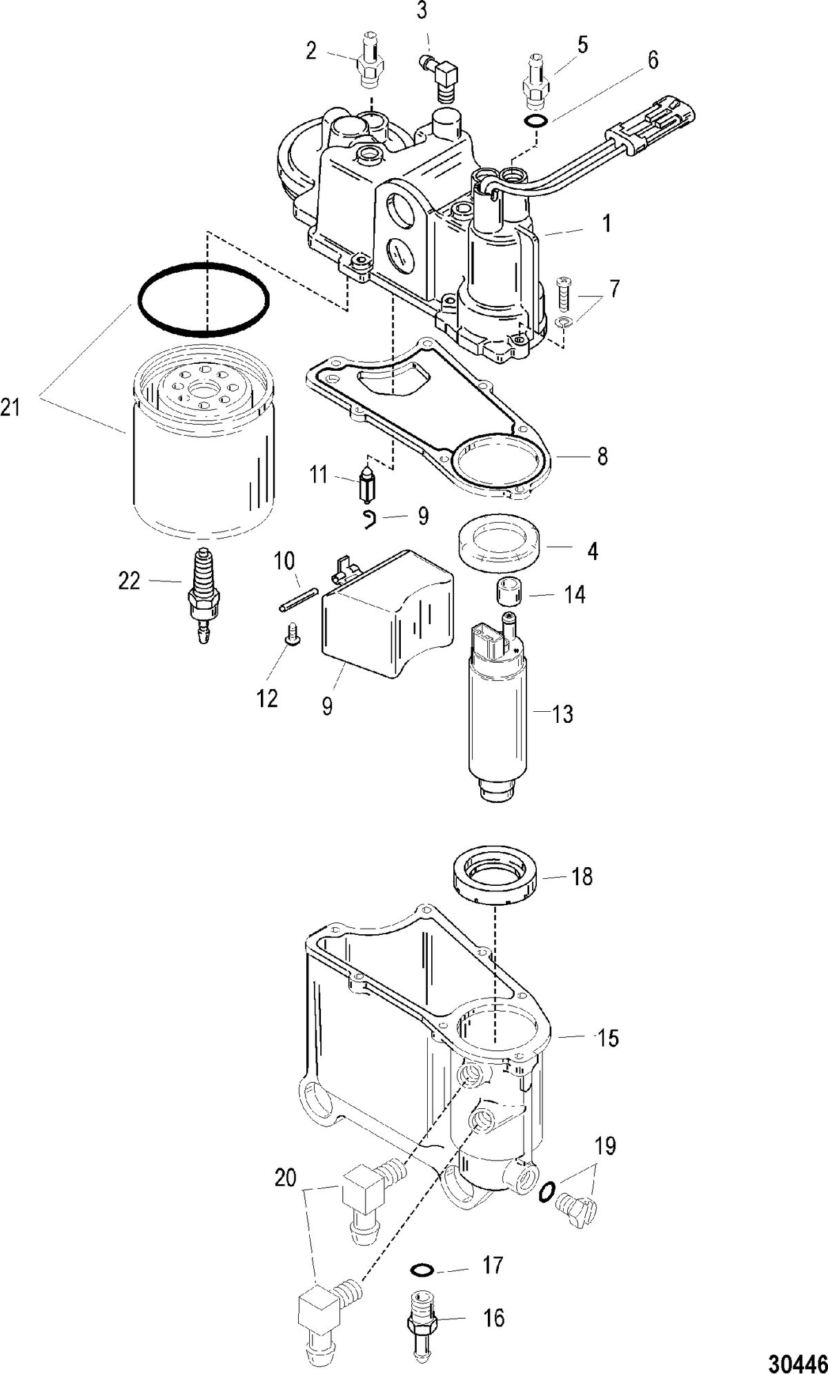 MERCURY/MARINER 135/150/175 DFI (2.5L) VAPOR SEPARATOR COMPONENTS