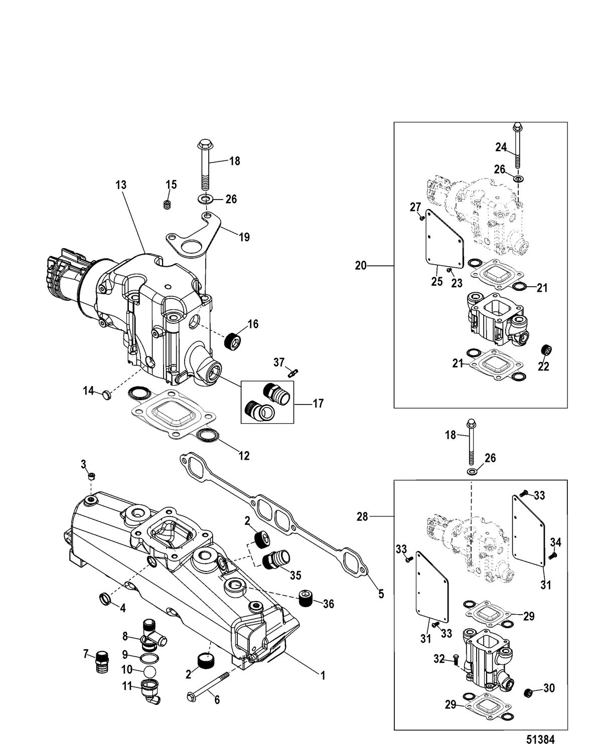 MERCRUISER 5.0L,350 MAG,MX 6.2L MPI STERNDRIVE Exhaust Manifold and Elbow