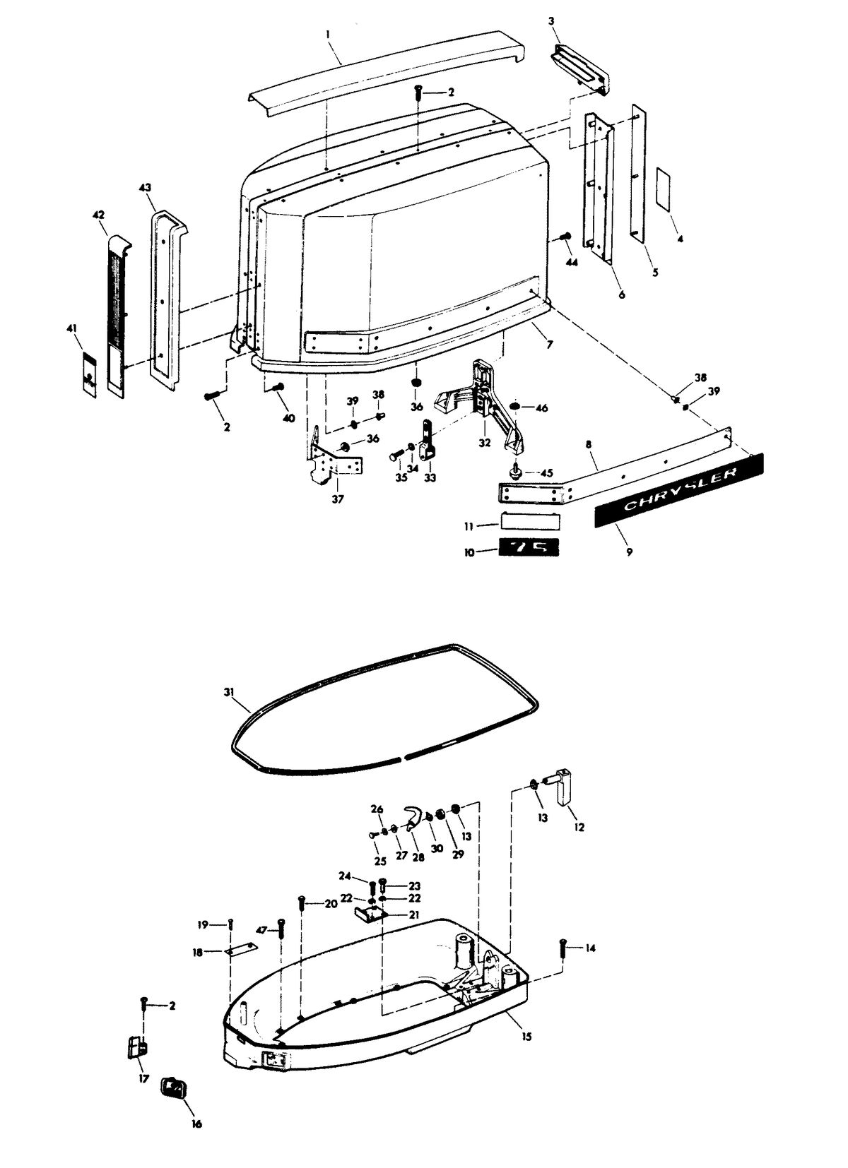 CHRYSLER 75 AND 90 H.P. ENGINE COVER AND SUPPORT PLATE