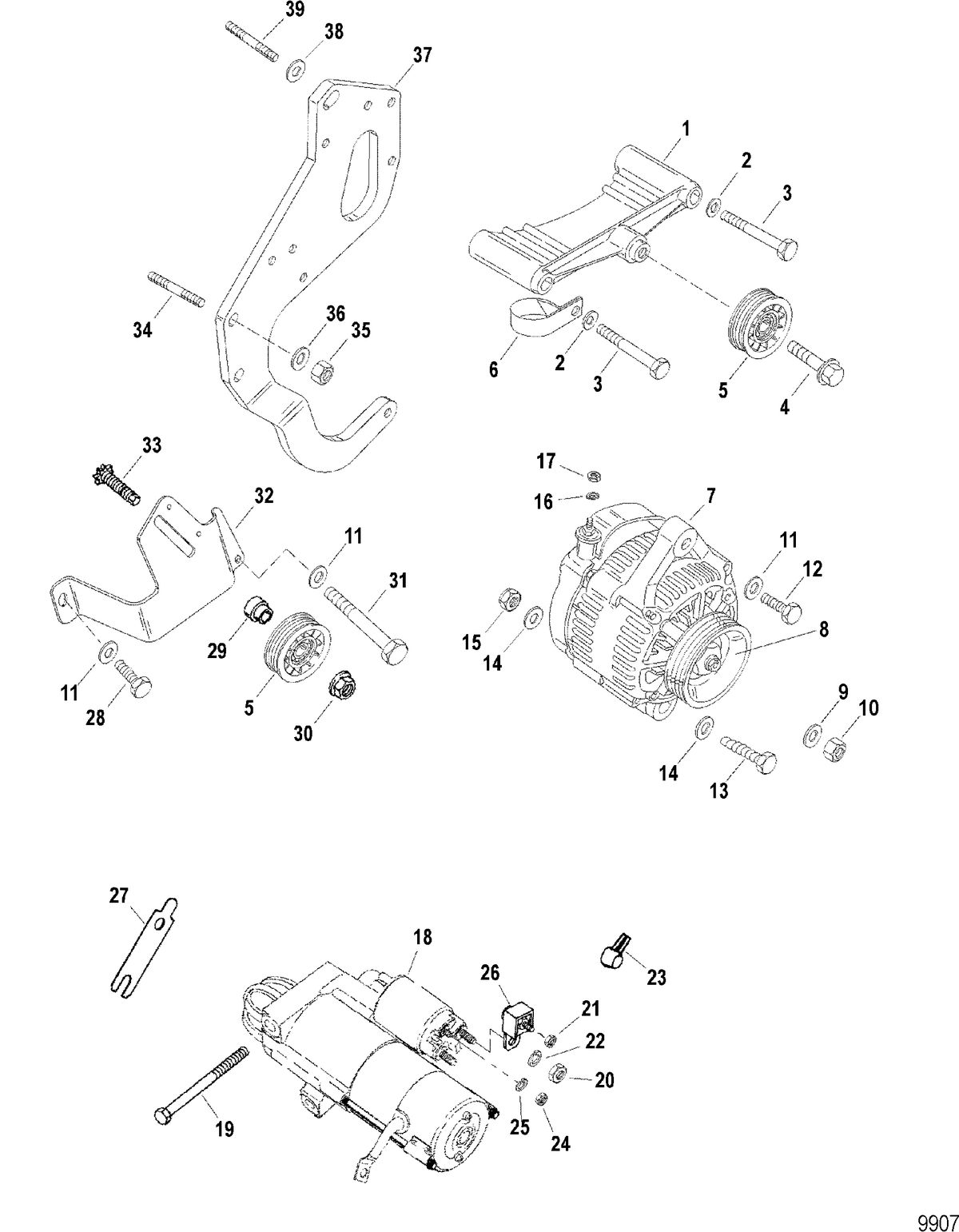 RACE STERNDRIVE 500 EFI Starter And Alternator Mounting