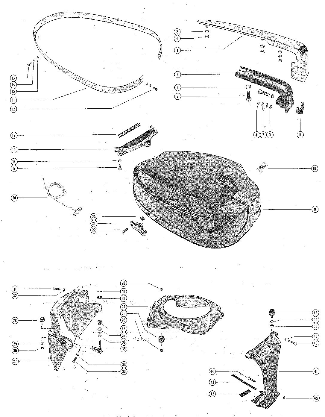 MERCURY MERC 650 TOP COWL AND SUPPORT BRACKETS