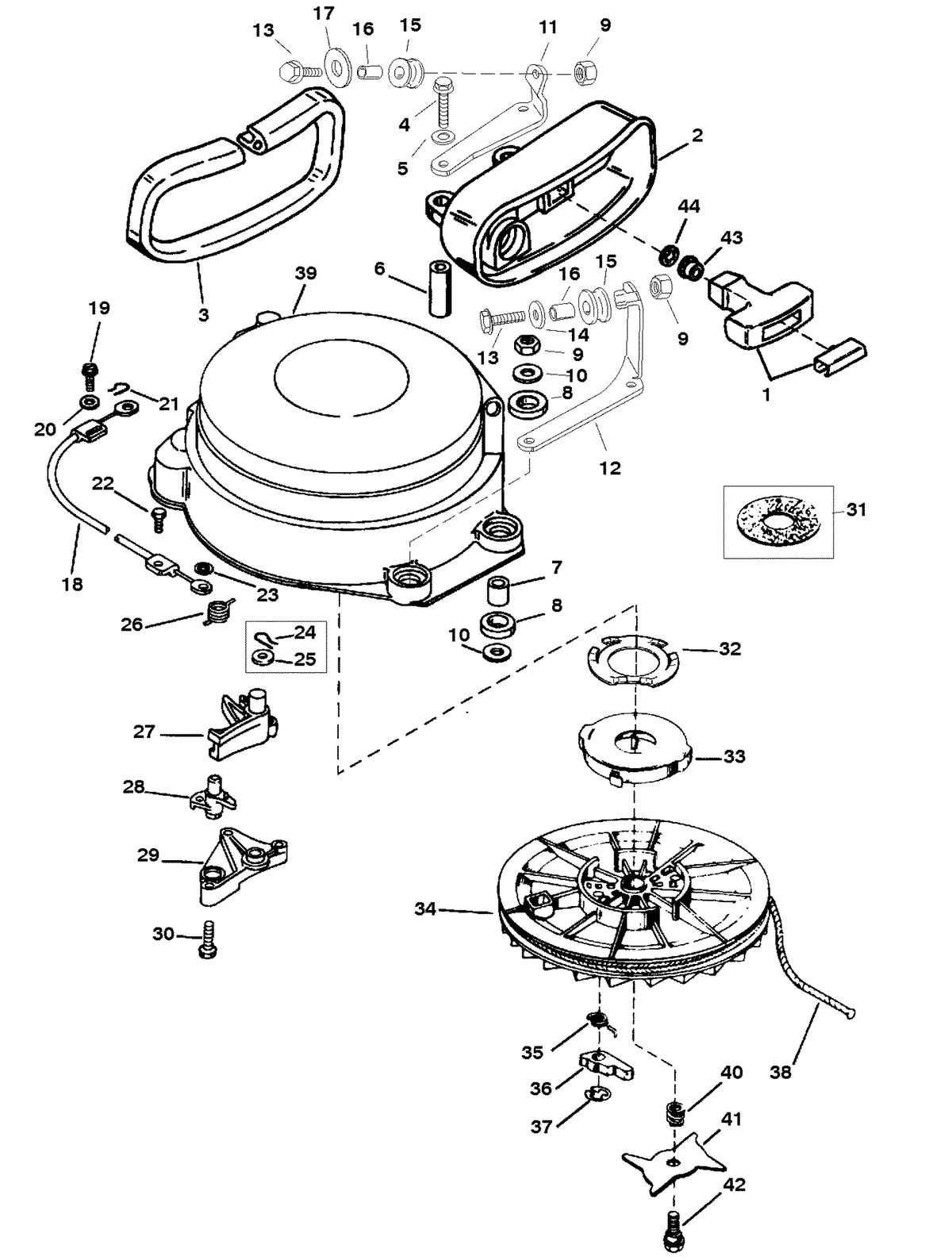MERCURY/MARINER 75/90 HP 65 JET (3 CYLINDER) STARTER ASSEMBLY (MANUAL)