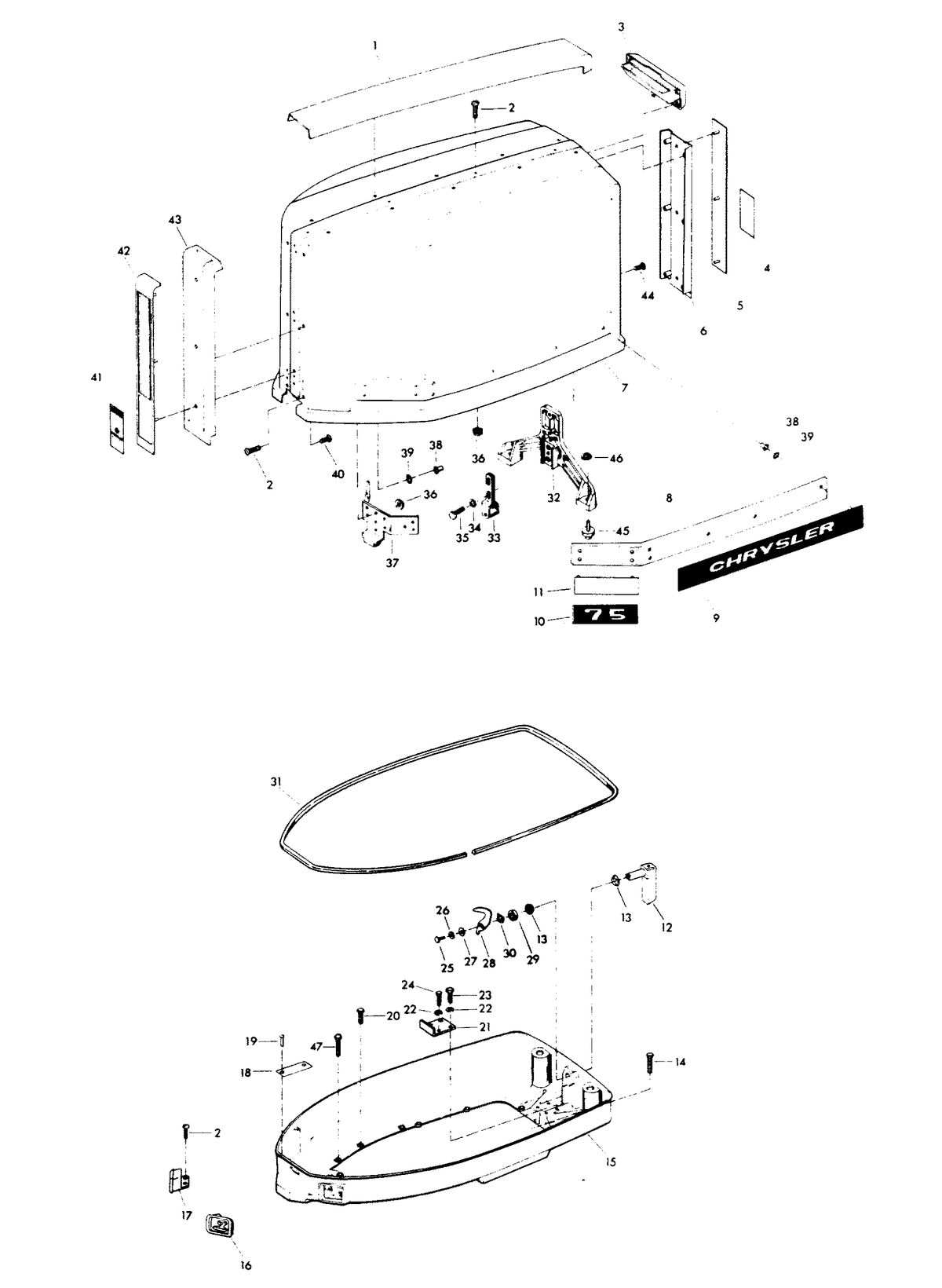 CHRYSLER 75 AND 90 H.P. ENGINE COVER AND SUPPORT PLATE