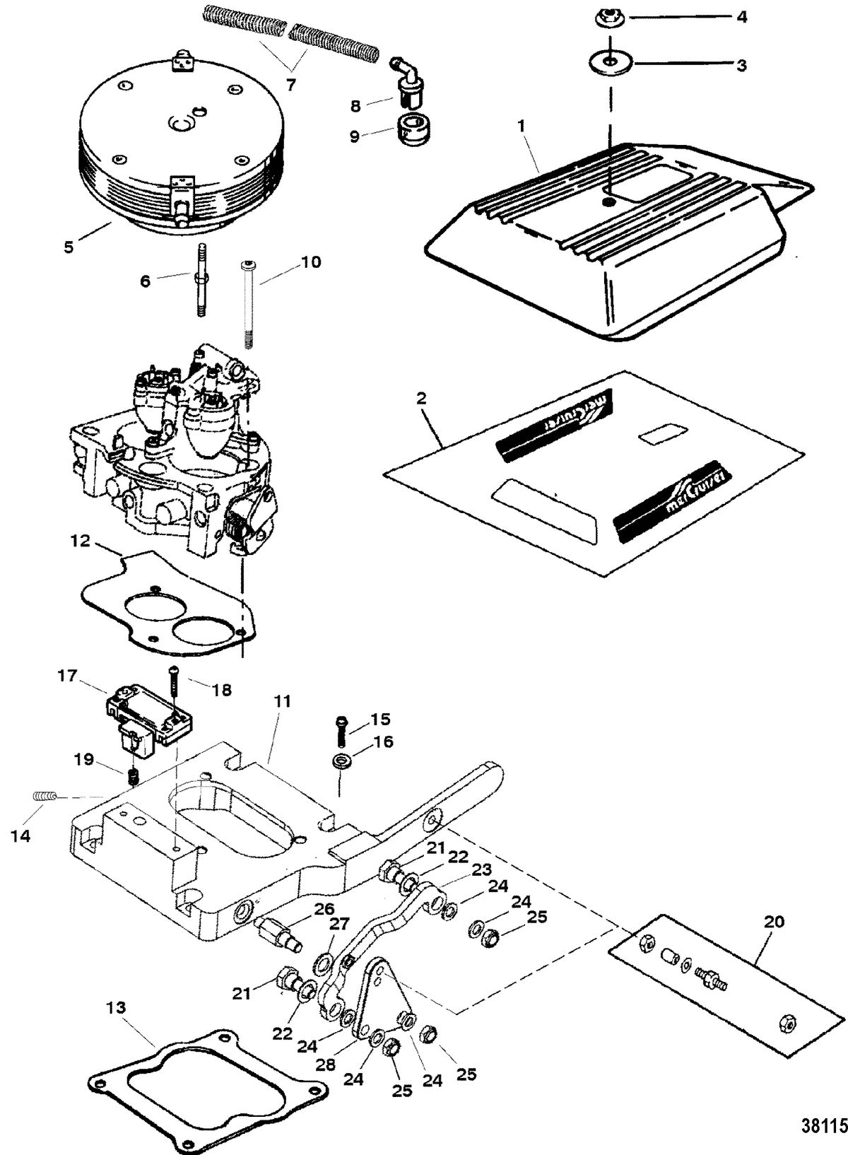 MERCRUISER 5.7L/LX 2BBL AND 4BBL TBI ALPHA/BRAVO THROTTLE LINKAGE(5.7LX ALPHA AND BRAVO)