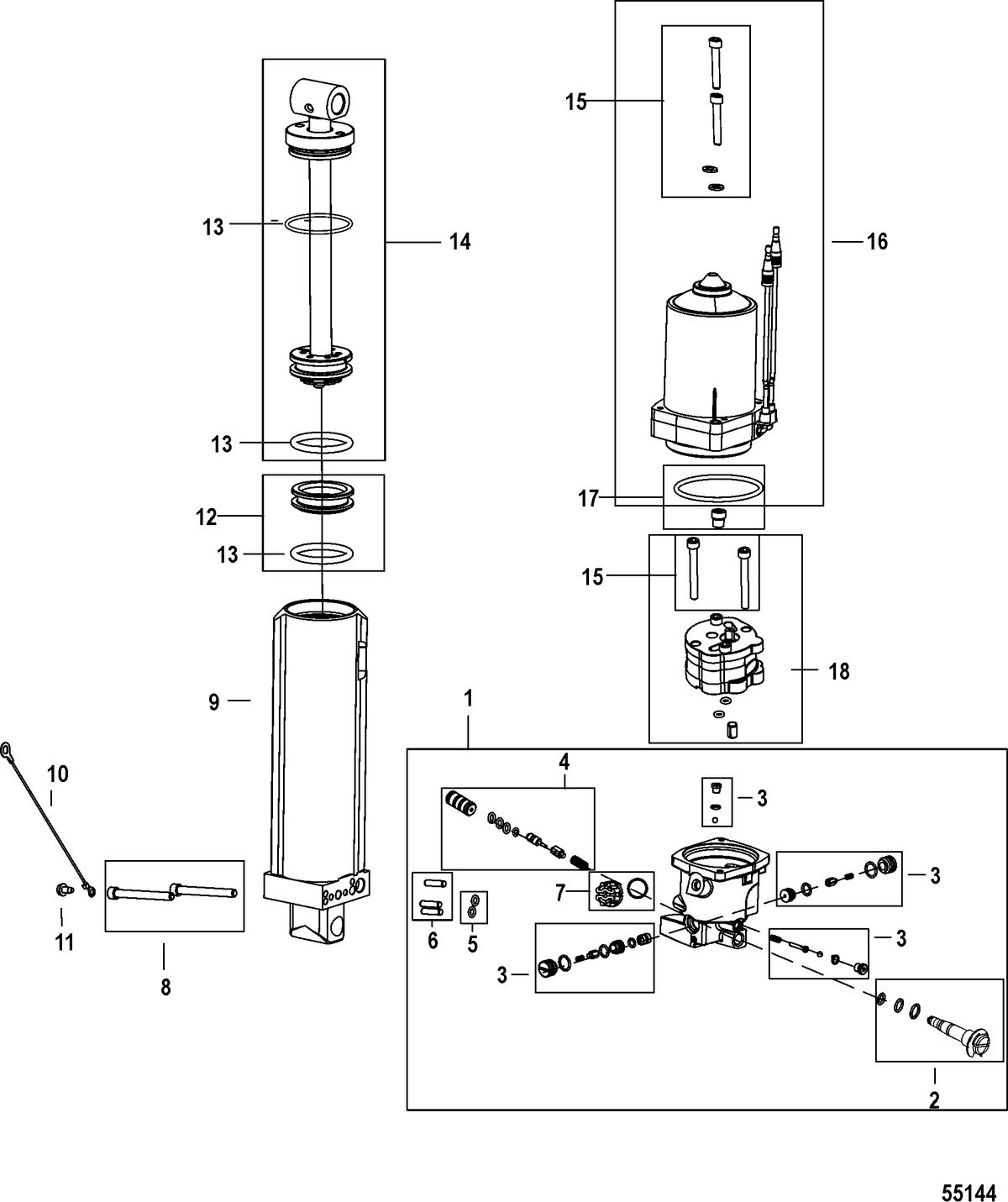 MERCURY/MARINER 75/80/90/100/115 EFI 4-STROKE Power Trim Assembly - Components, Design II