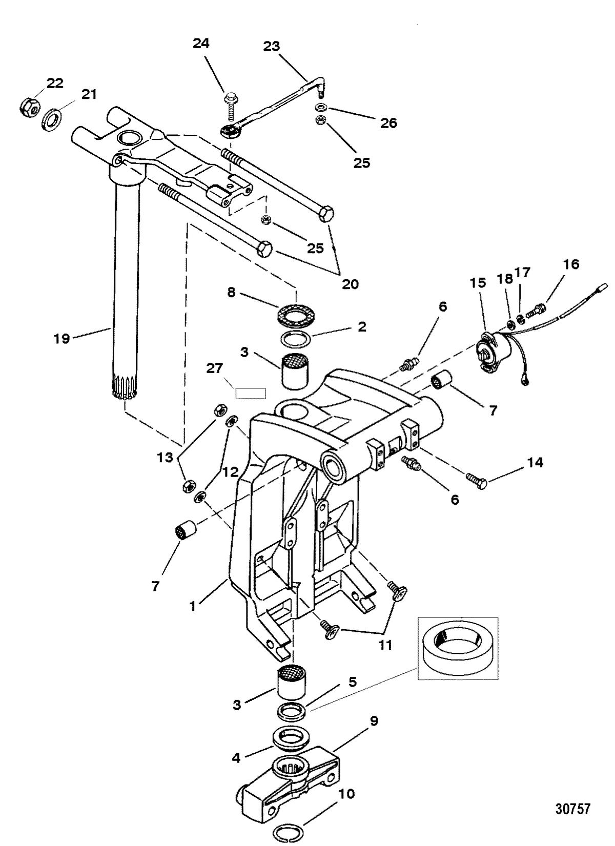 MERCURY 250XB (3.0L EFI) SWIVEL BRACKET AND STEERING ARM