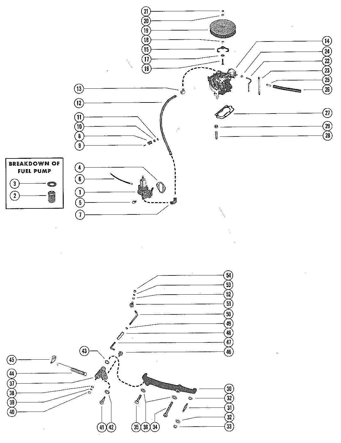 MERCRUISER 140 ENGINE (4 CYLINDER) FUEL PUMP, FUEL FILTER AND CARBURETOR