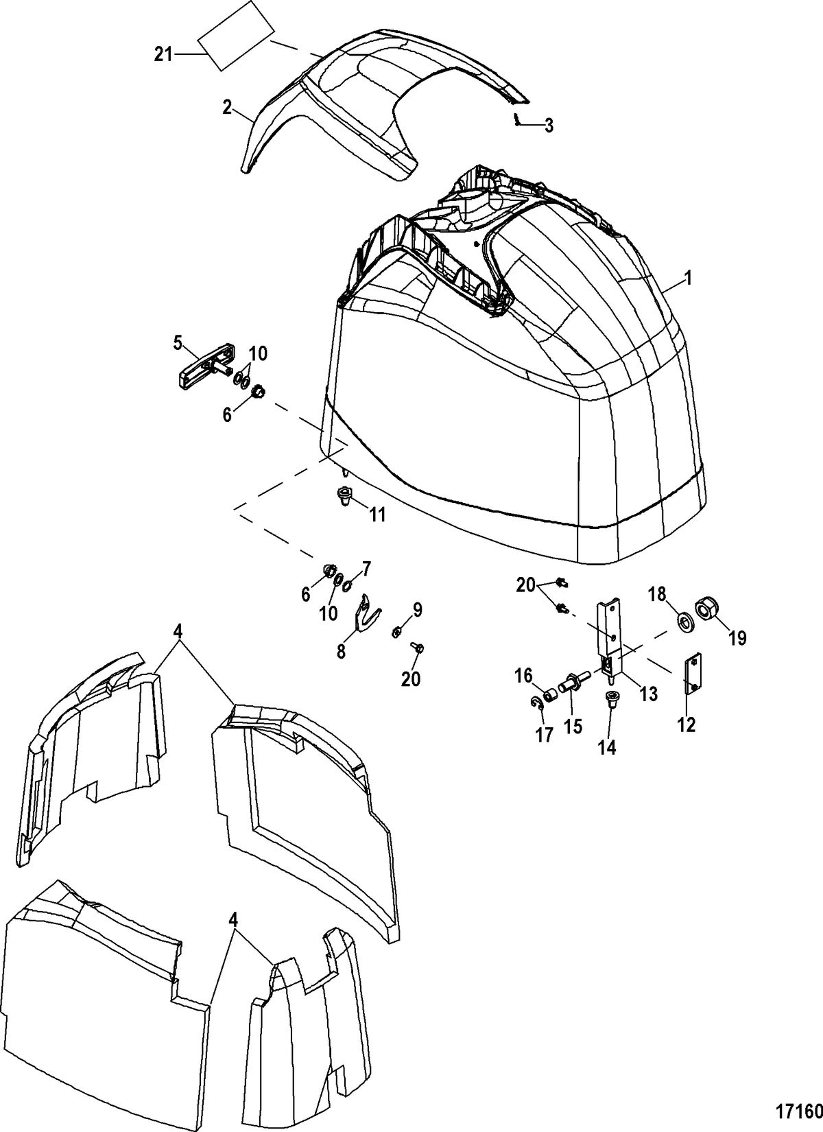 MERCURY/MARINER 75/80/90/100/115 EFI 4-STROKE Top Cowl, 1B943218 and below
