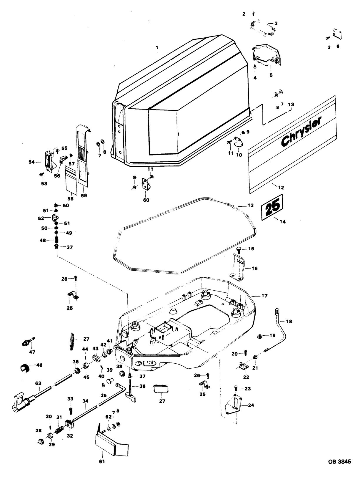 CHRYSLER 25 H.P. ENGINE COVER AND SUPPORT PLATE