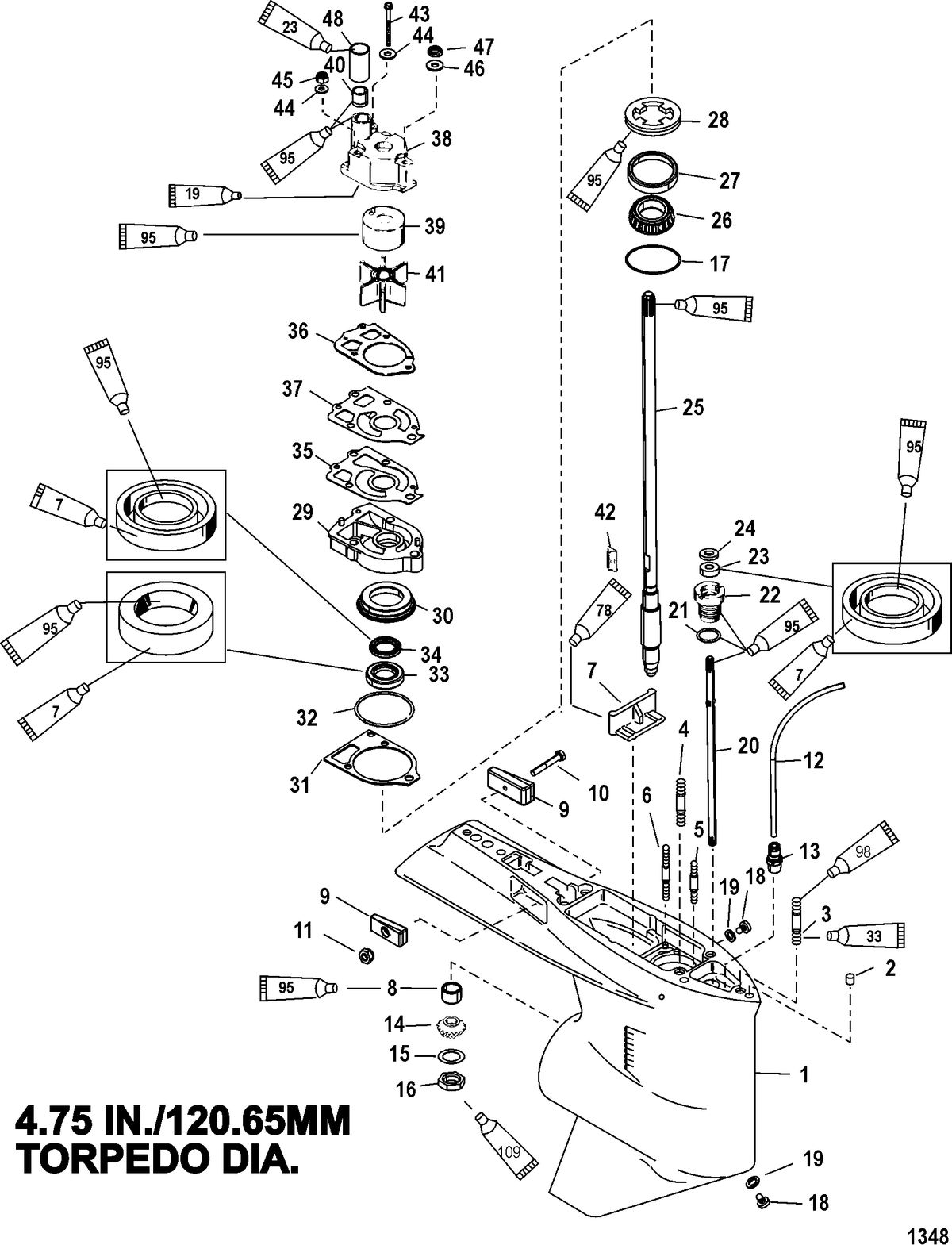 MERCURY/MARINER 135/140/150/200/XR6/MAGNUM III/140JET (2.5L)(CARB) Gear Housing(Driveshaft)(Standard/Counter Rotation)