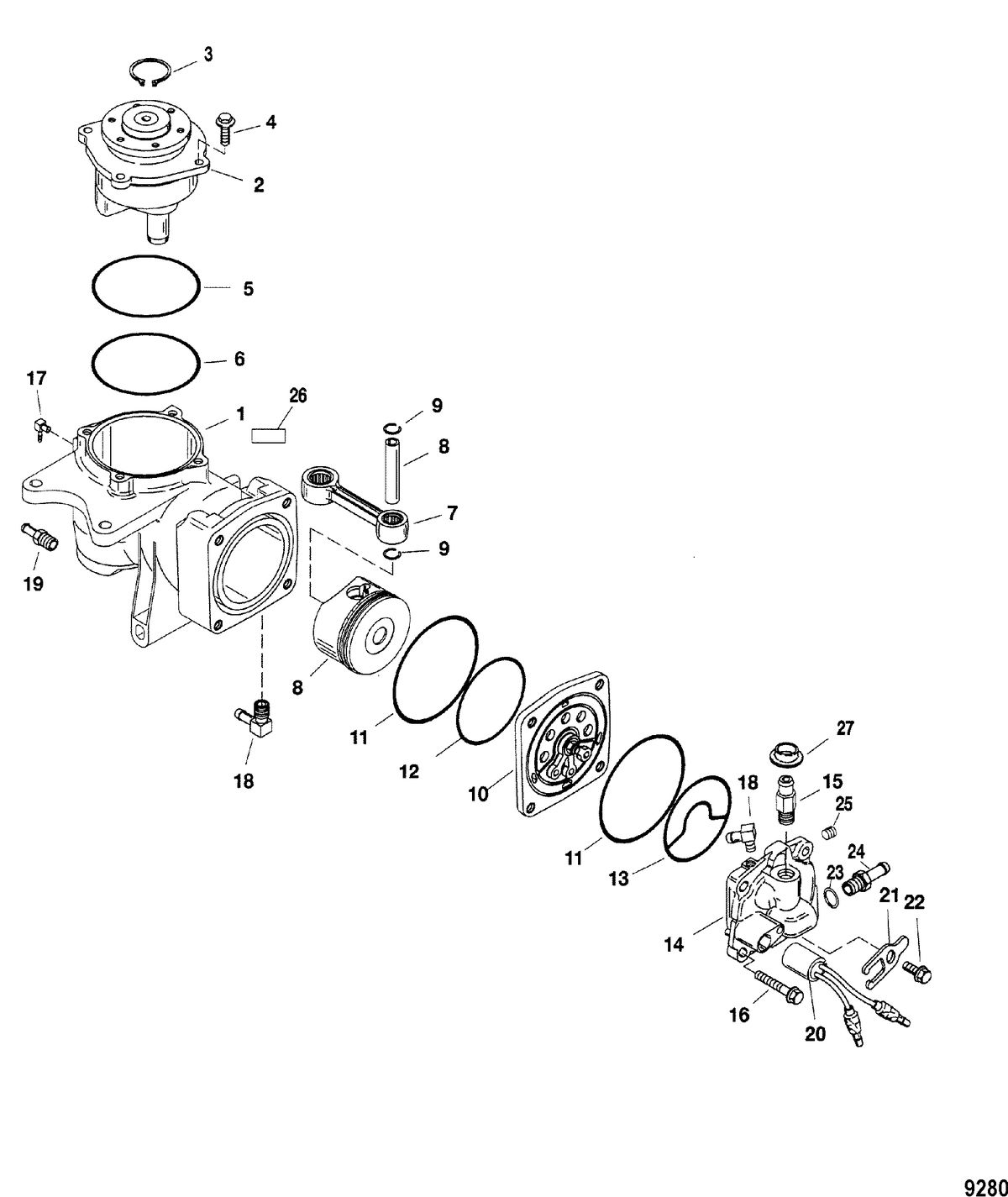 MERCURY/MARINER 135/150 DFI (2.5L) Air Compressor Components