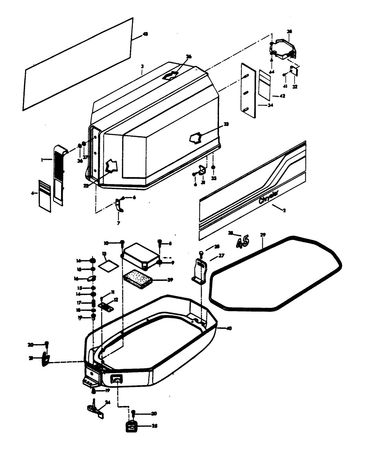 CHRYSLER 45 H.P. ENGINE COVER AND SUPPORT PLATE