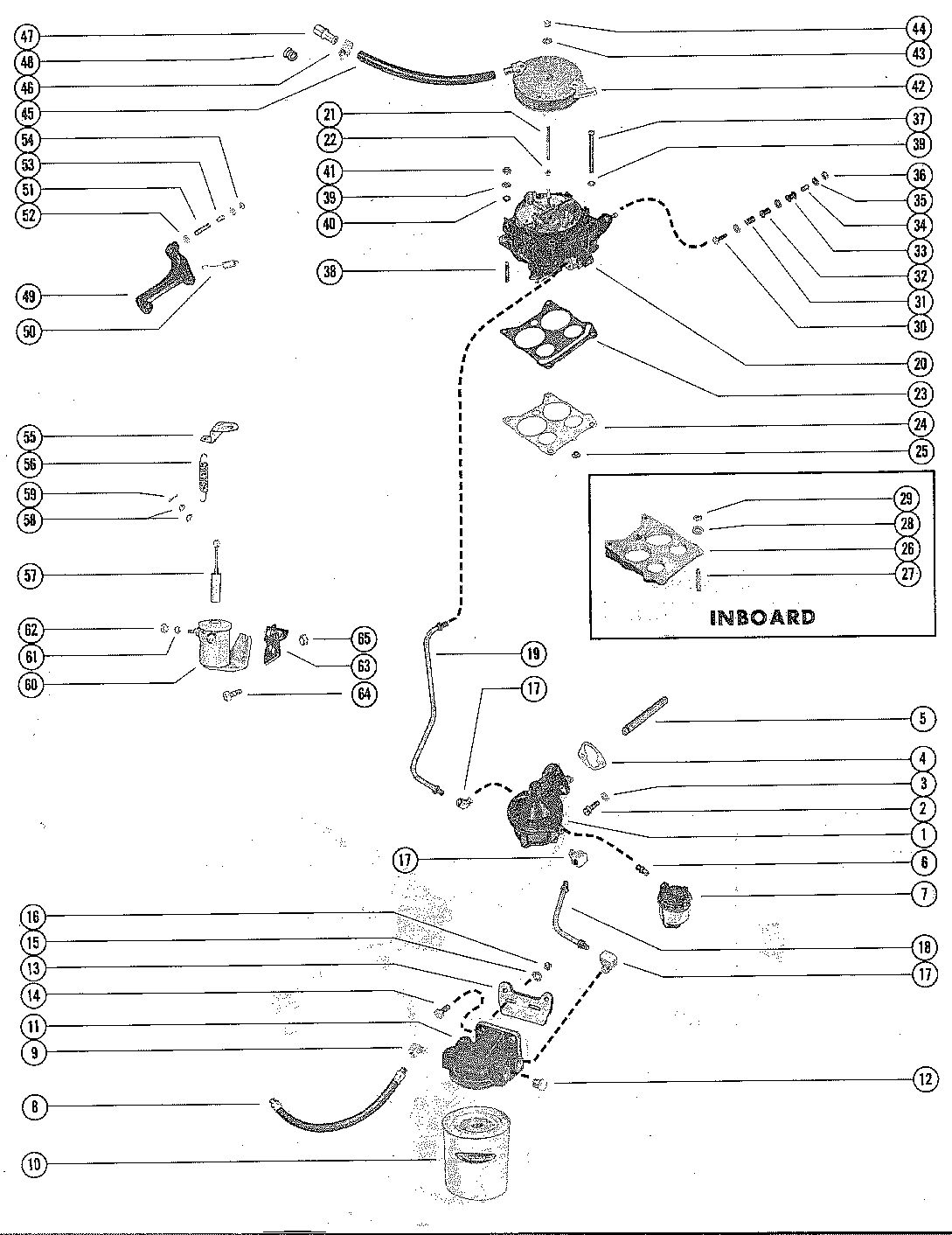 MERCRUISER 325 ENGINE FUEL PUMP, FUEL FILTER AND CARBURETOR