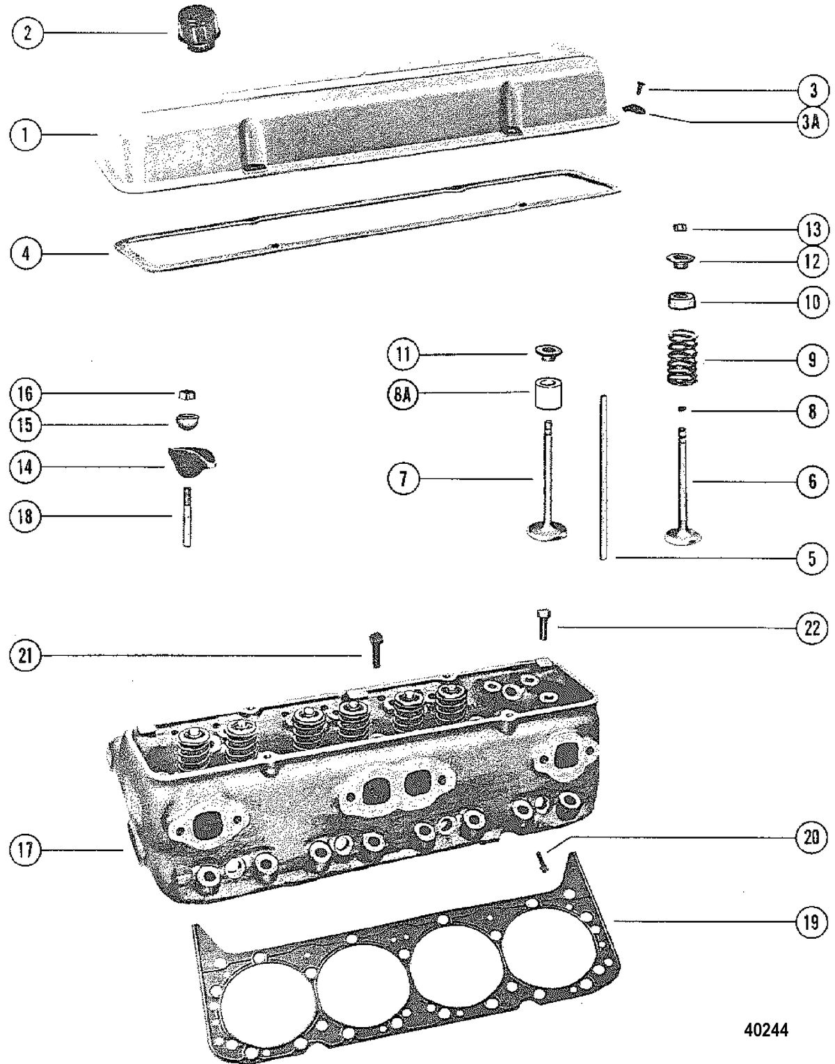 MERCRUISER 228 ENGINE (G.M.) ROCKER COVER AND CYLINDER HEAD