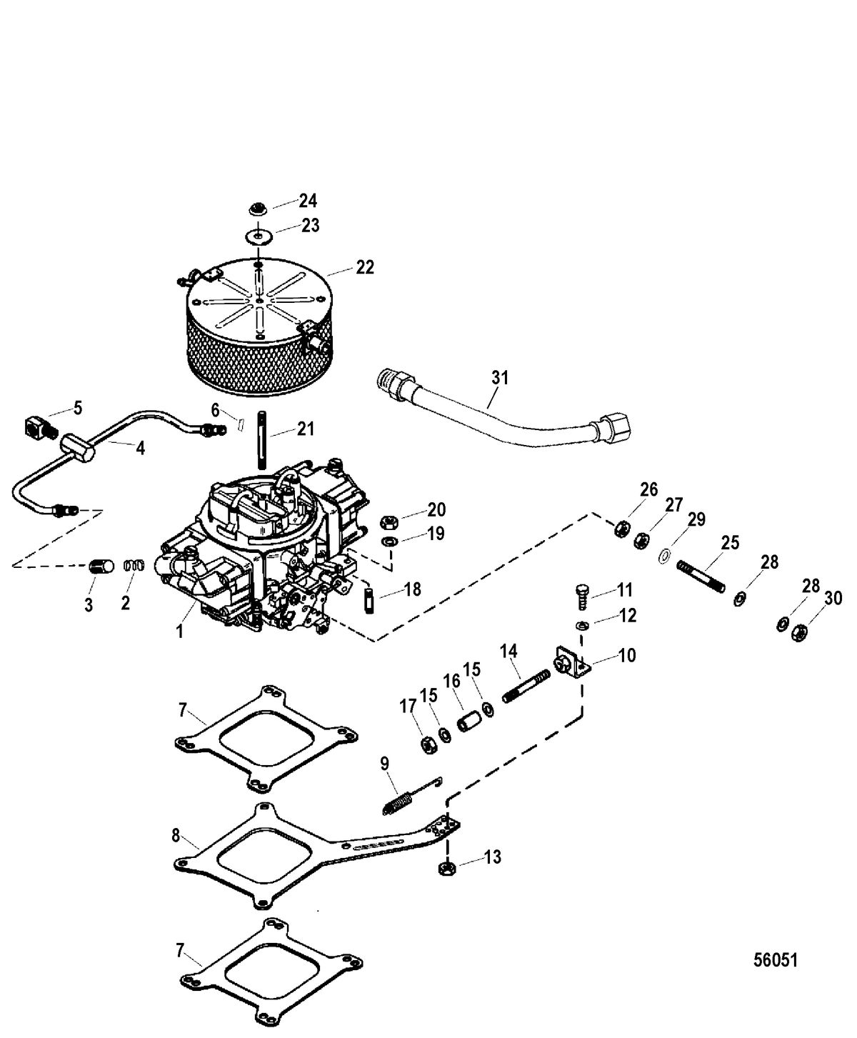 MERCRUISER 540 STROKER 4V Carburetor and Linkage