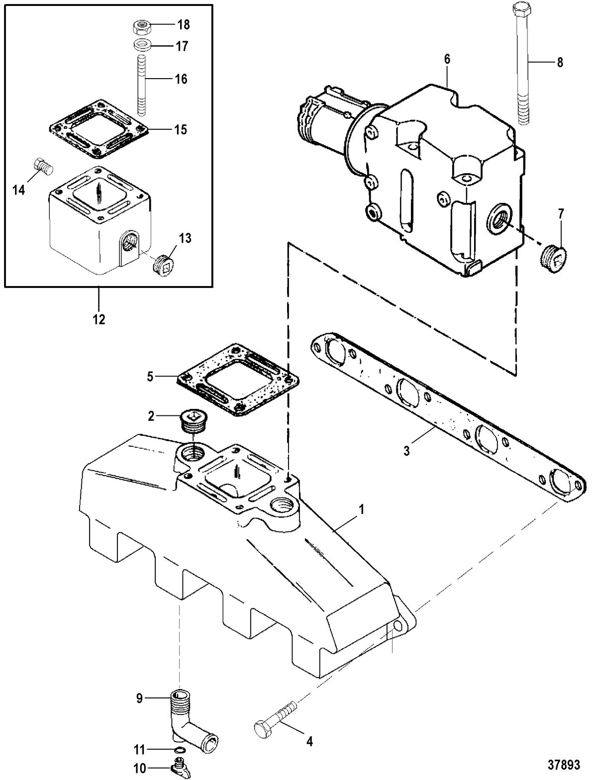 MERCRUISER 7.4L BRAVO I, II, III, ENGINE EXHAUST MANIFOLD AND EXHAUST ELBOW(7.4L BRAVO)