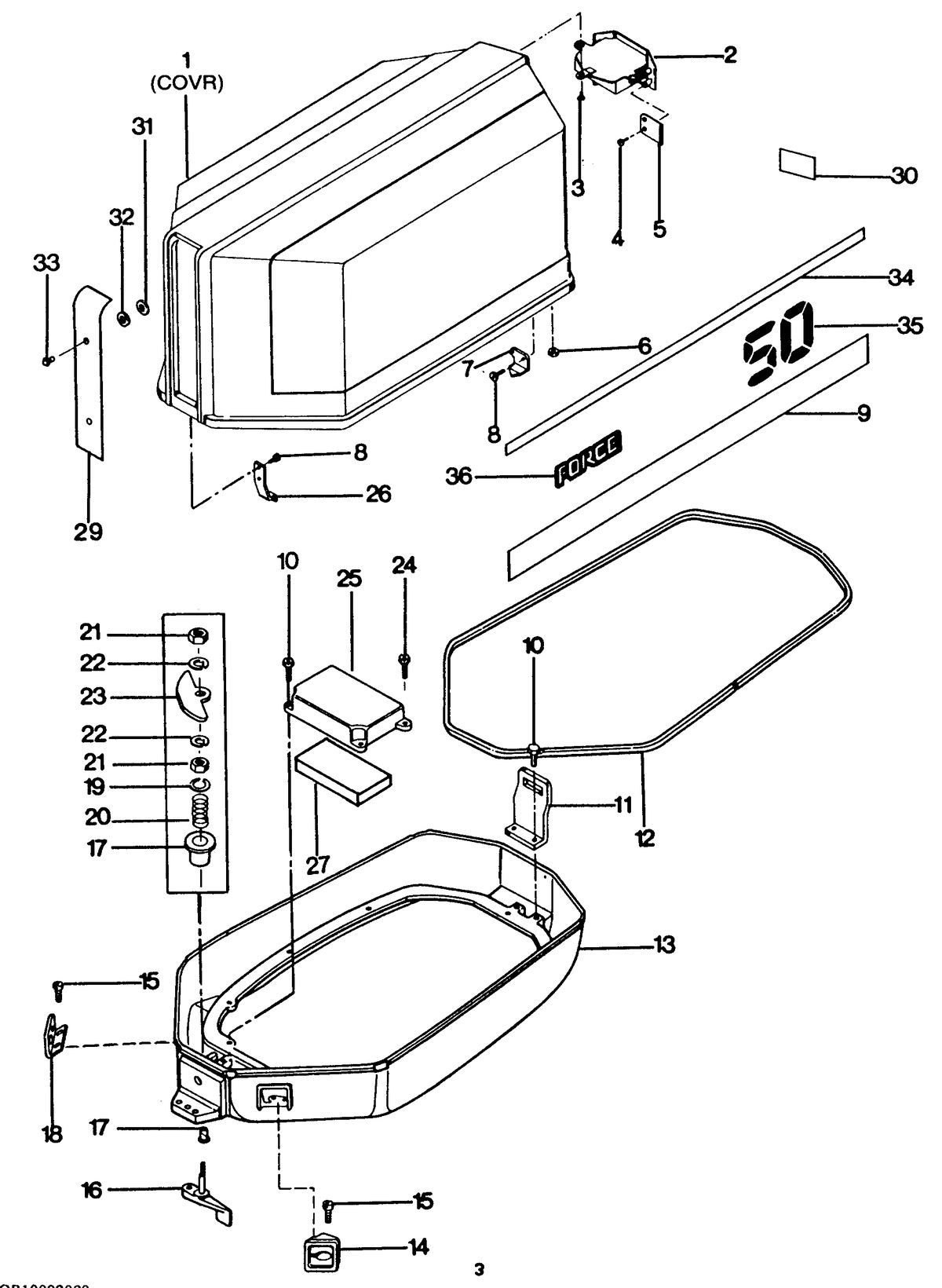 FORCE FORCE 1987 50 H.P. "B" MODELS ENGINE COVER AND SUPPORT PLATE