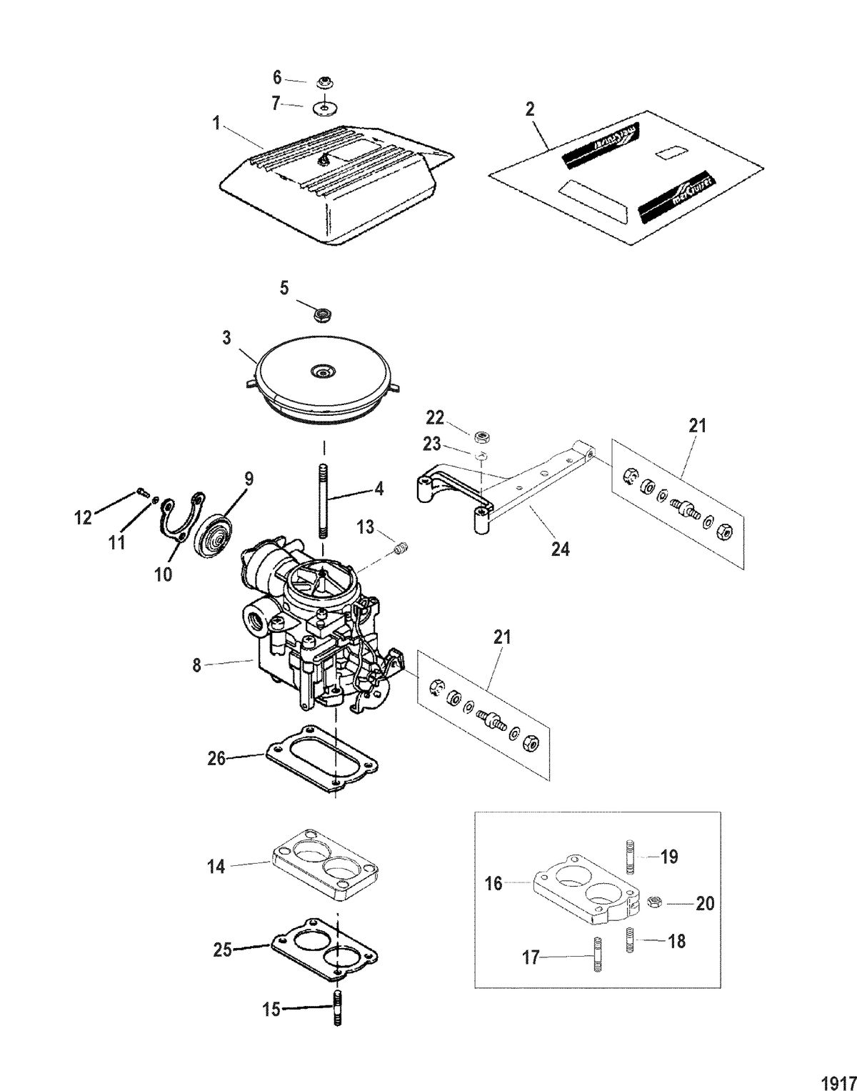 MERCRUISER 5.7L CARB INBOARD Carburator and Throttle Linkage