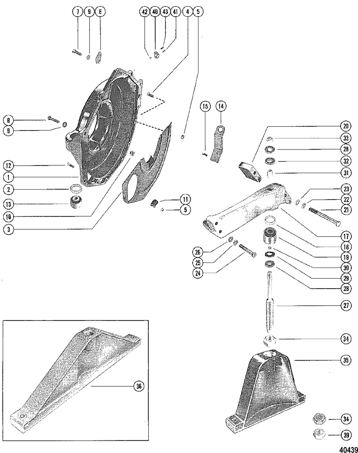 MERCRUISER 120 ENGINE FLYWHEEL HOUSING AND ENGINE SUPPORT