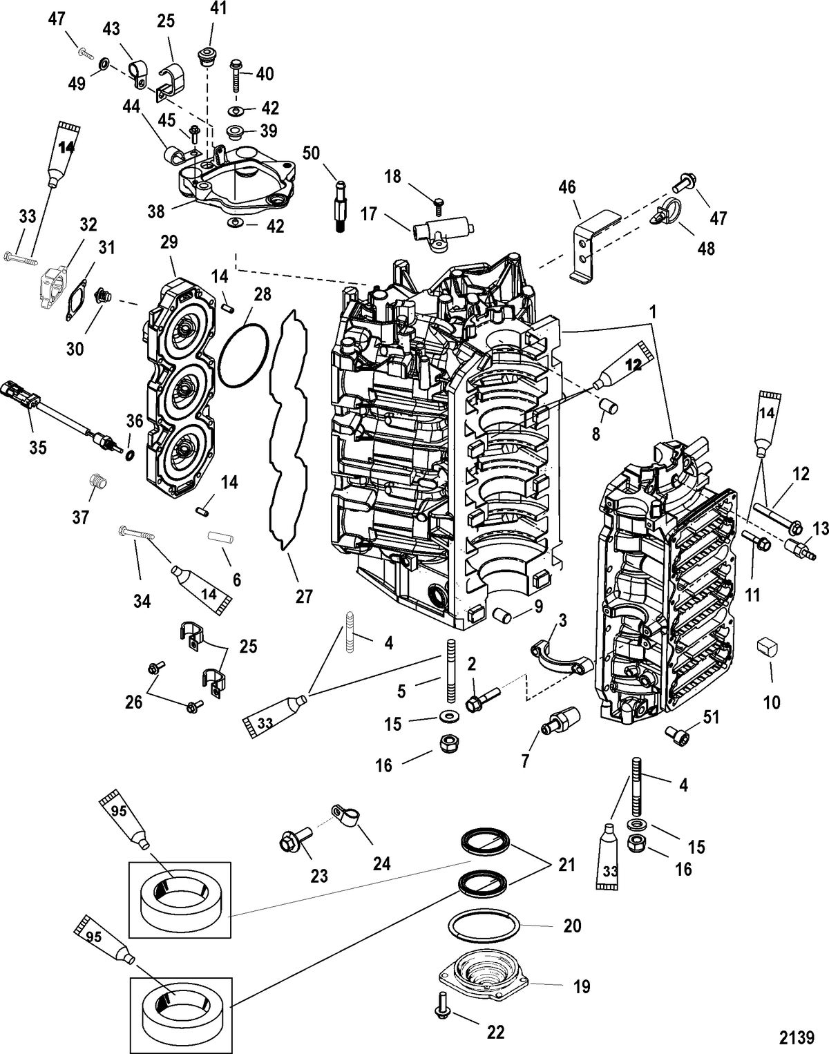 MERCURY/MARINER 200/225 DFI (3.0L)(DTS) Cylinder Block and End Cap