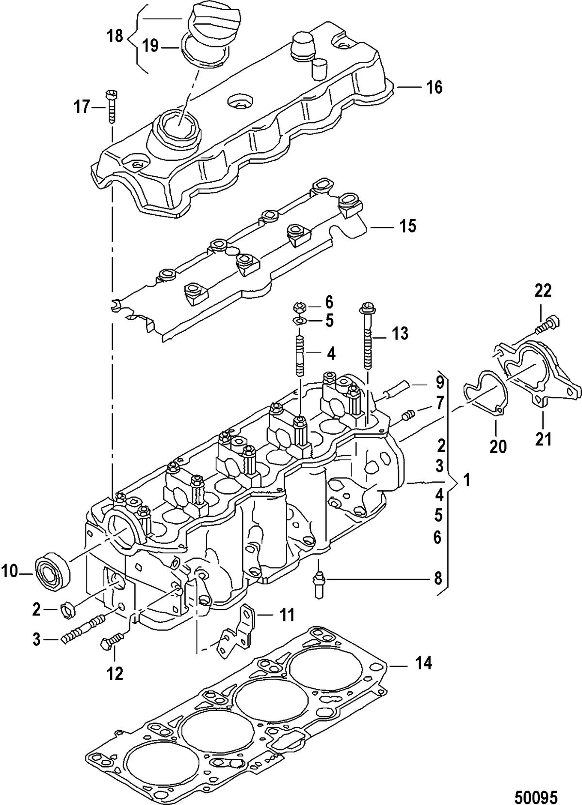MERCRUISER VW 1.9L CYLINDER HEAD, w/ Cover