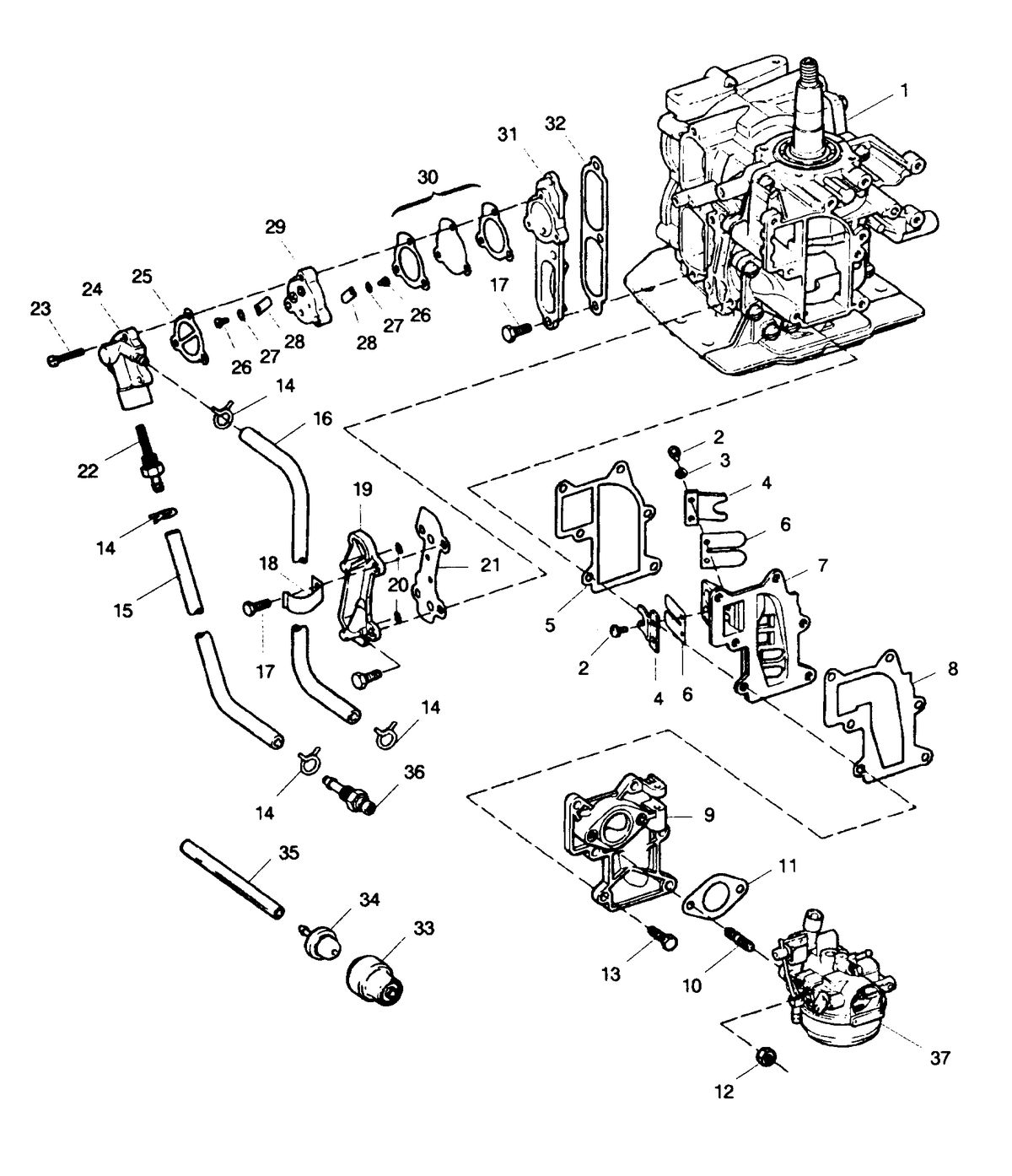 SEARS 15 H.P.  15" LEG OUTBOARD MOTOR Fuel Intake and Recirculation System
