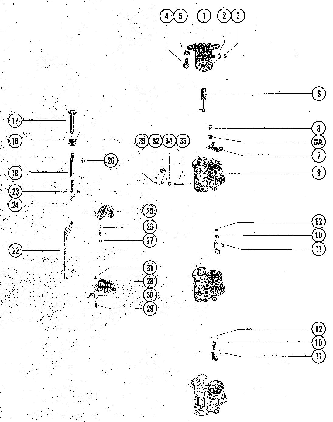 MERCURY MERC 90 CARBURETOR LINKAGE AND CHOKE SOLENOID