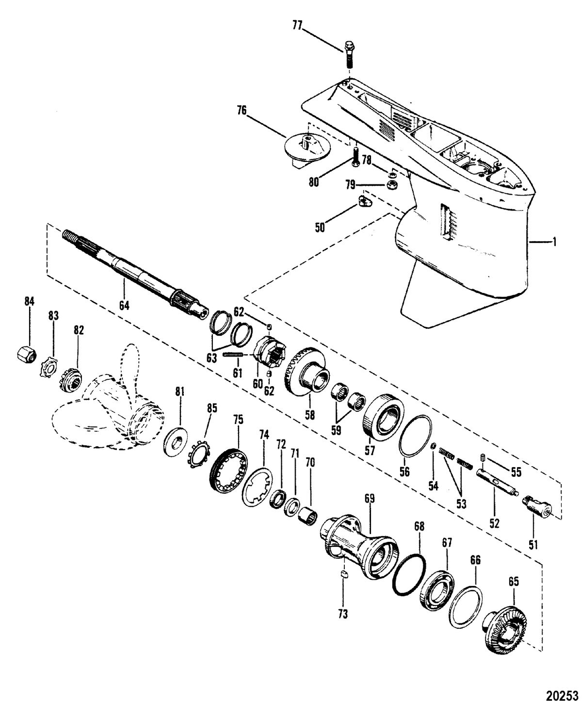 MERCURY/MARINER 150 H.P. XR-2 MARATHON MAGNUM (V-6) (1978-1985 COMBINED BOOK) Gear Housing, Propeller Shaft - Without a Driveshaft Nut