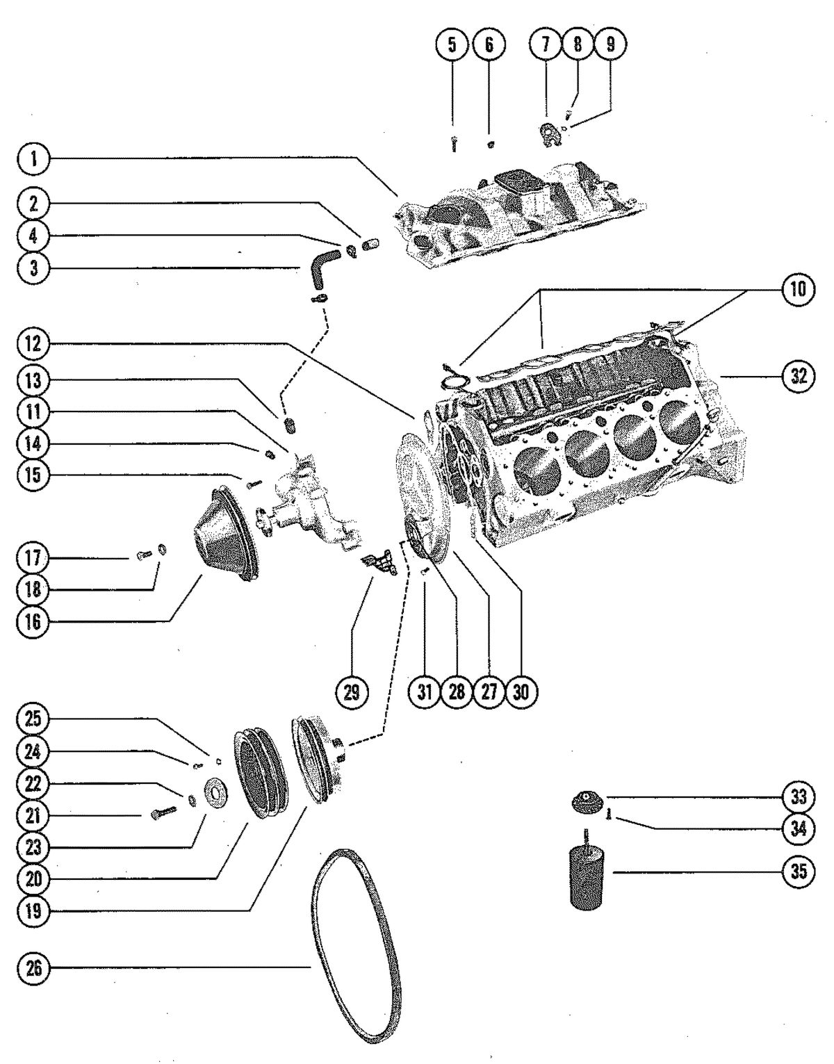 MERCRUISER 330 ENGINE (G.M.) INTAKE MANIFOLD AND WATER PUMP