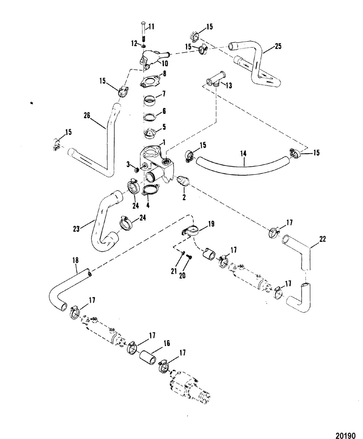 MERCRUISER 330 H.P. ENGINE W/BORG WARNER Thermostat Housing(Standard Cooling)