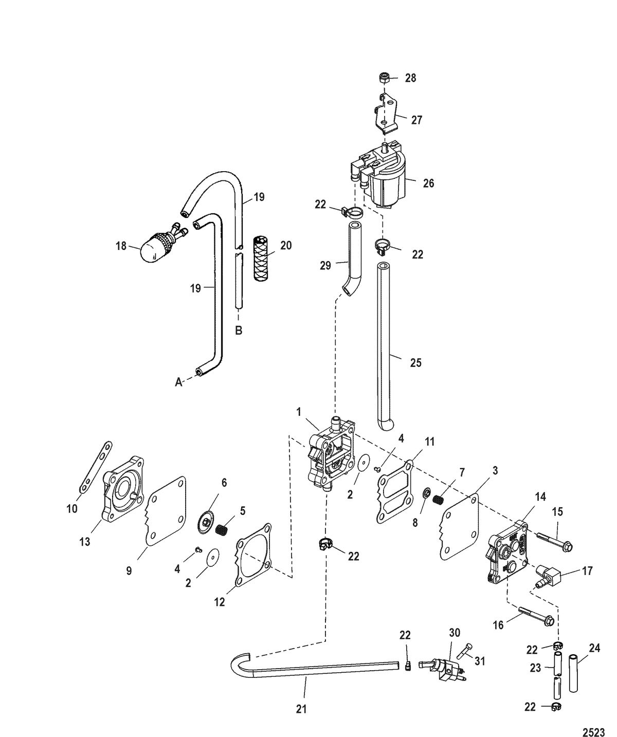 MERCURY/MARINER 30/40 (2 CYLINDER) 2-STROKE Fuel Pump(Manual)(Design II)