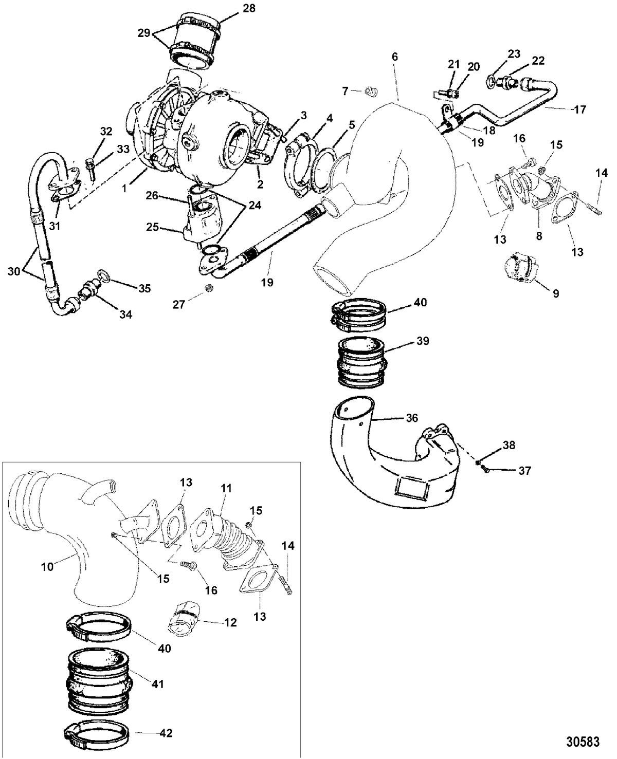 MERCRUISER D4.2L/200-LD TURBO CHARGER/EXHAUST ELBOW