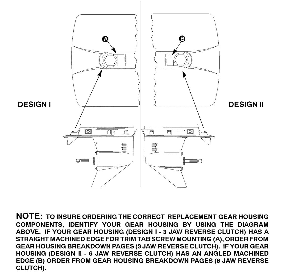 MERCURY/MARINER 50/55/60 JET 45 GEAR HOUSING CHART (60 SEAPRO/MARATHON/BIG FOOT)