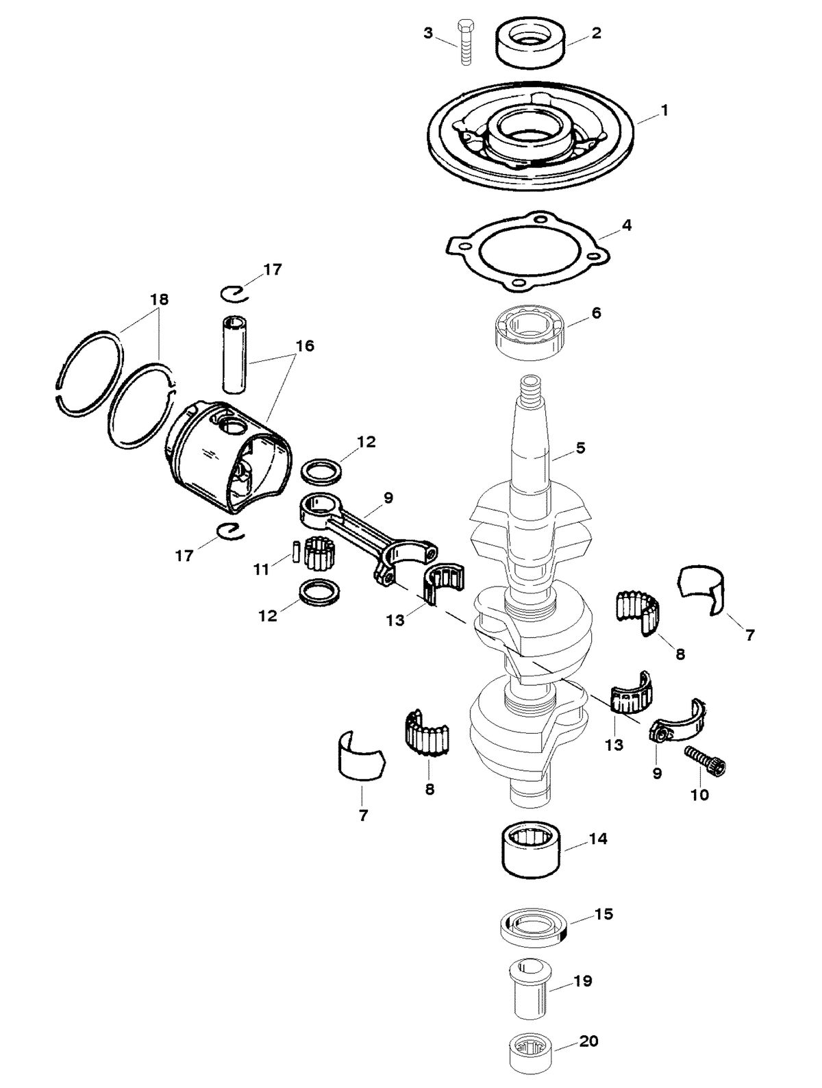 FORCE FORCE 25 H.P. (1998) CRANKSHAFT AND PISTON