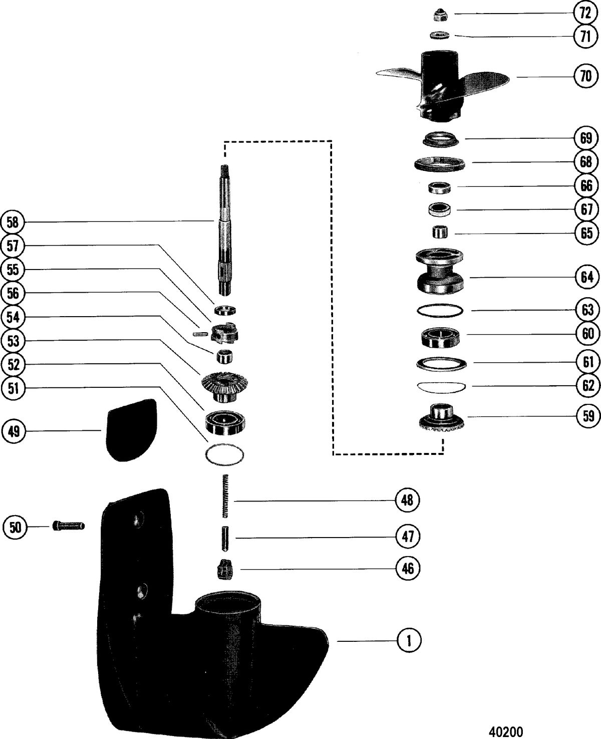 MERCURY MERC 20 GEAR HOUSING ASSEMBLY, PROPELLER SHAFT
