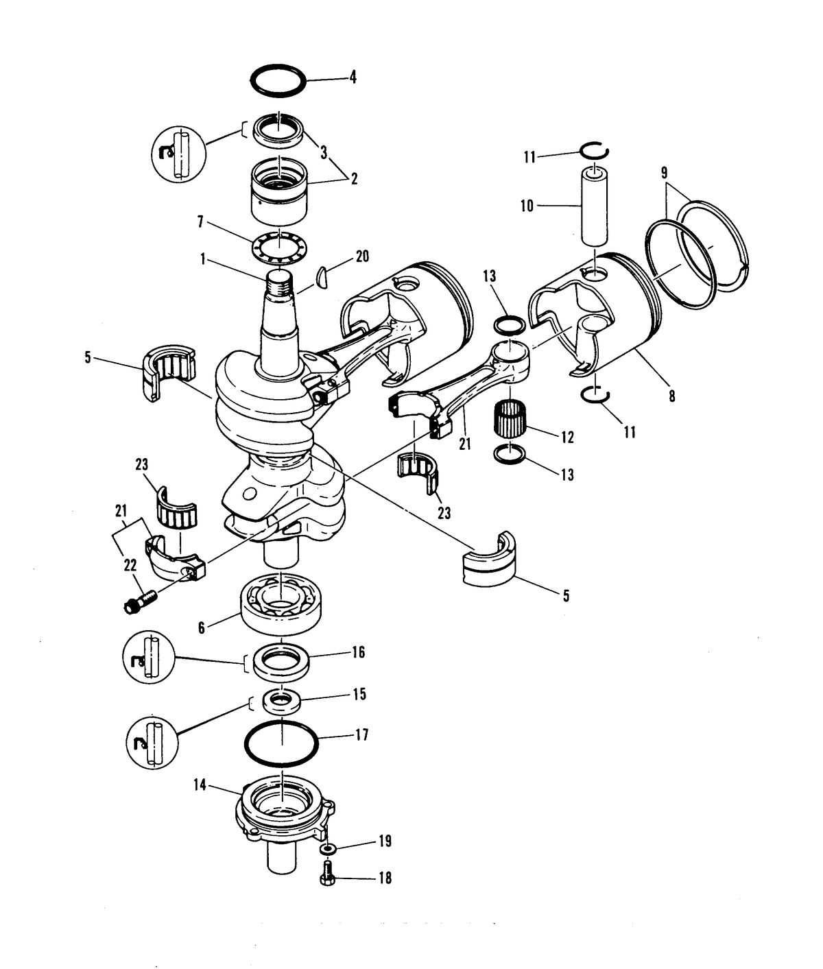 MARINER 55 HP CRANKSHAFT AND PISTON